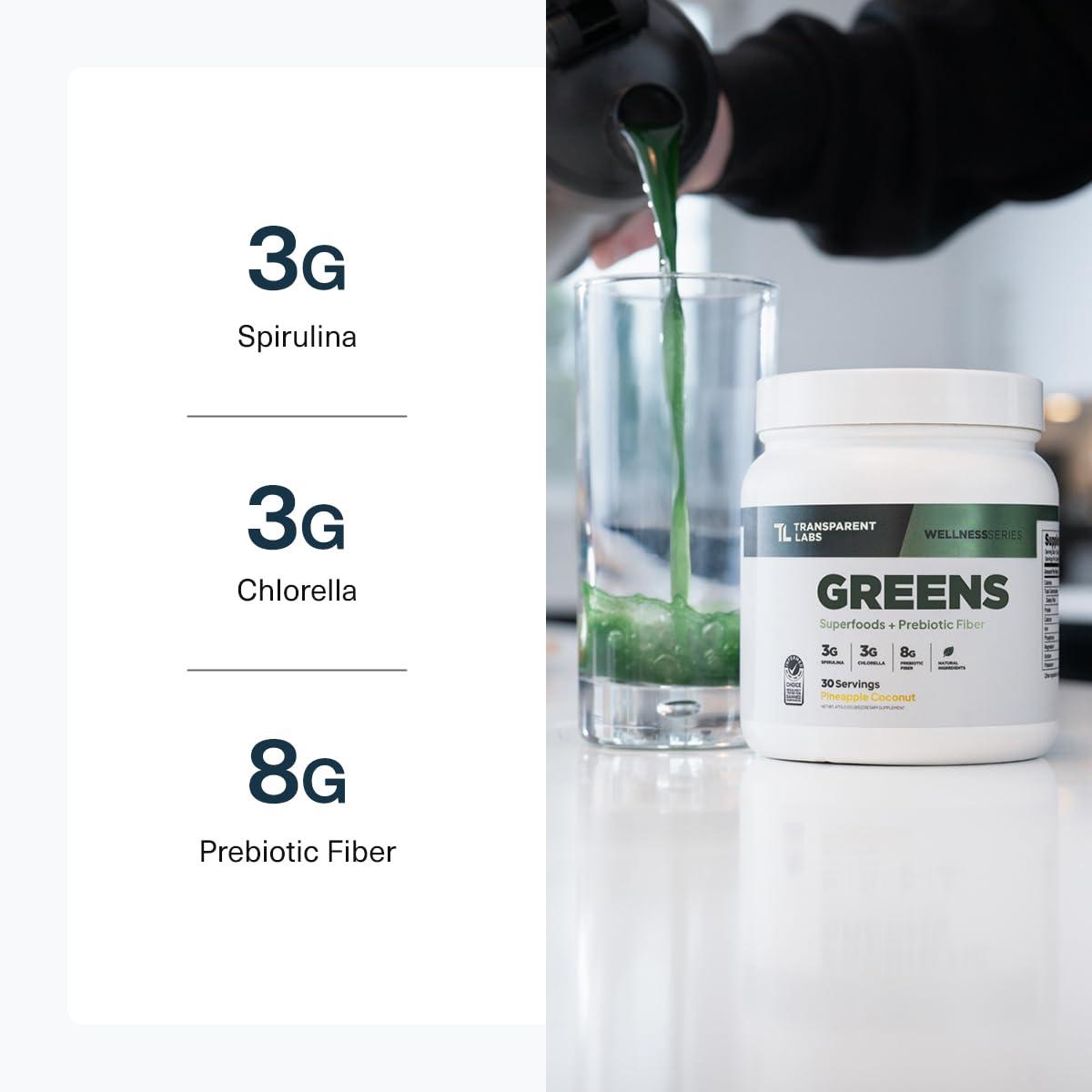 Transparent Labs Transparent Labs Prebiotic Greens - Superfood Powder & Antioxidants Supplement with Organic Spirulina, Chloerra, Acacia Powder, & Green Banana Powder - 30 Servings, Unflavored