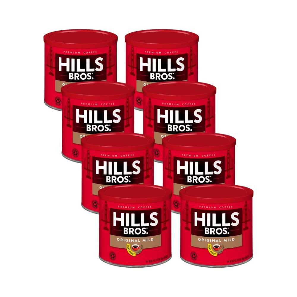 Hills Bros Hills Bros Original Mild Blend Ground Coffee, Light Roast, Smooth and Balanced for a Rich Light Coffee Taste 30.5 Ounce (Pack of 8)