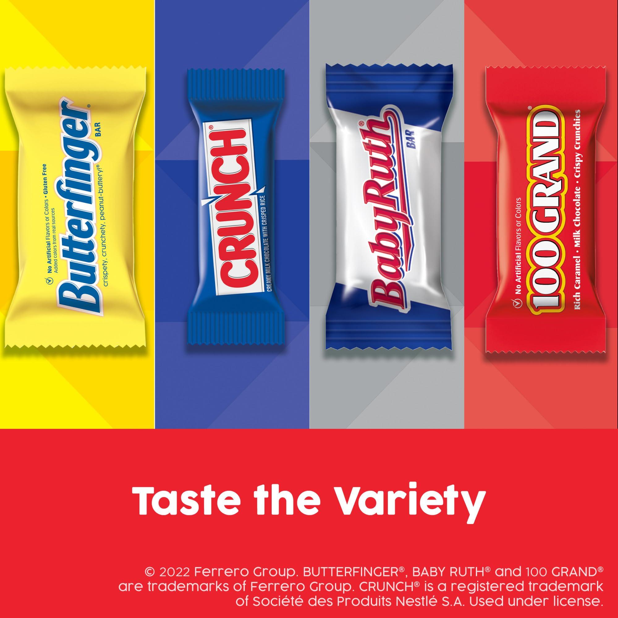 Butterfinger Butterfinger, CRUNCH, Baby Ruth and 100 Grand, Bulk 60 Pack, Assorted Fun Size Chocolate Candy Bars, Stocking Stuffers, 37.2 oz