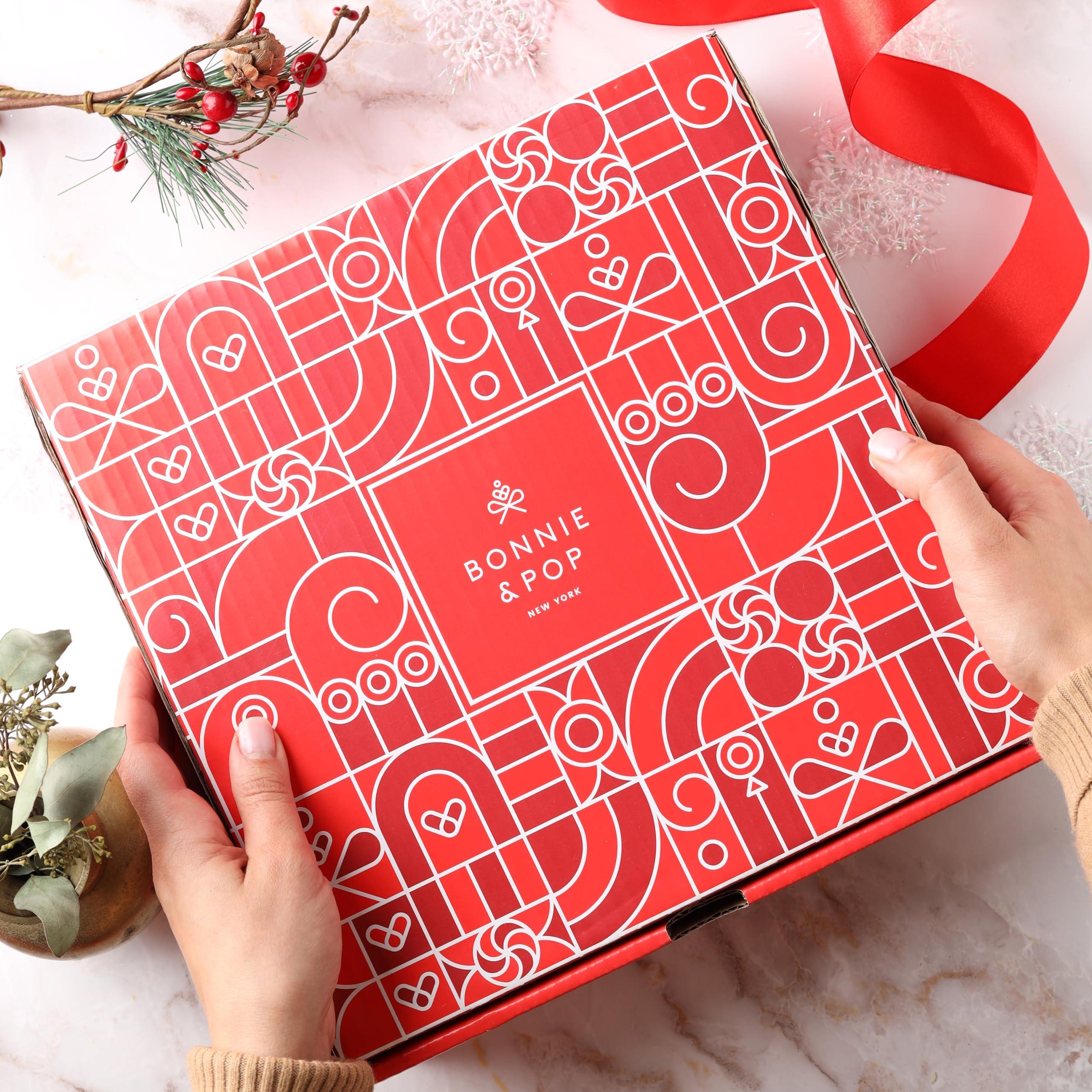 BONNIE AND POP Bonnie and Pop's Holiday Tin- with Assorted Christmas Chocolate, Nuts, Bark, Truffles – Festive, Corporate, Family, Gift Basket Idea for Men and Women