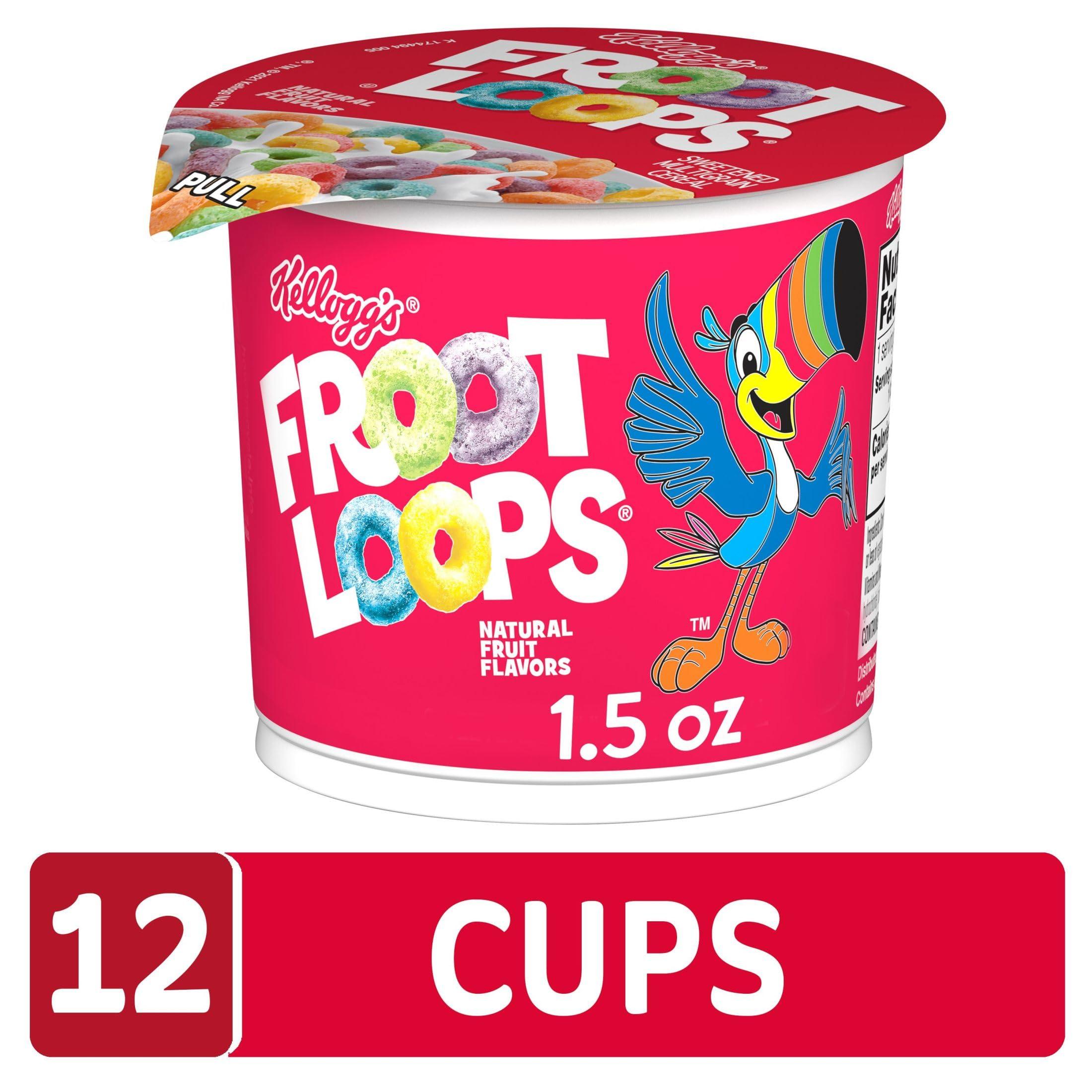 Froot Loops Kellogg\'s Froot Loops Breakfast Cereal Cups, Fruit Flavored, Breakfast Snacks with Vitamin C, Original, 18oz Case (12 Cups) (Pack of 2)