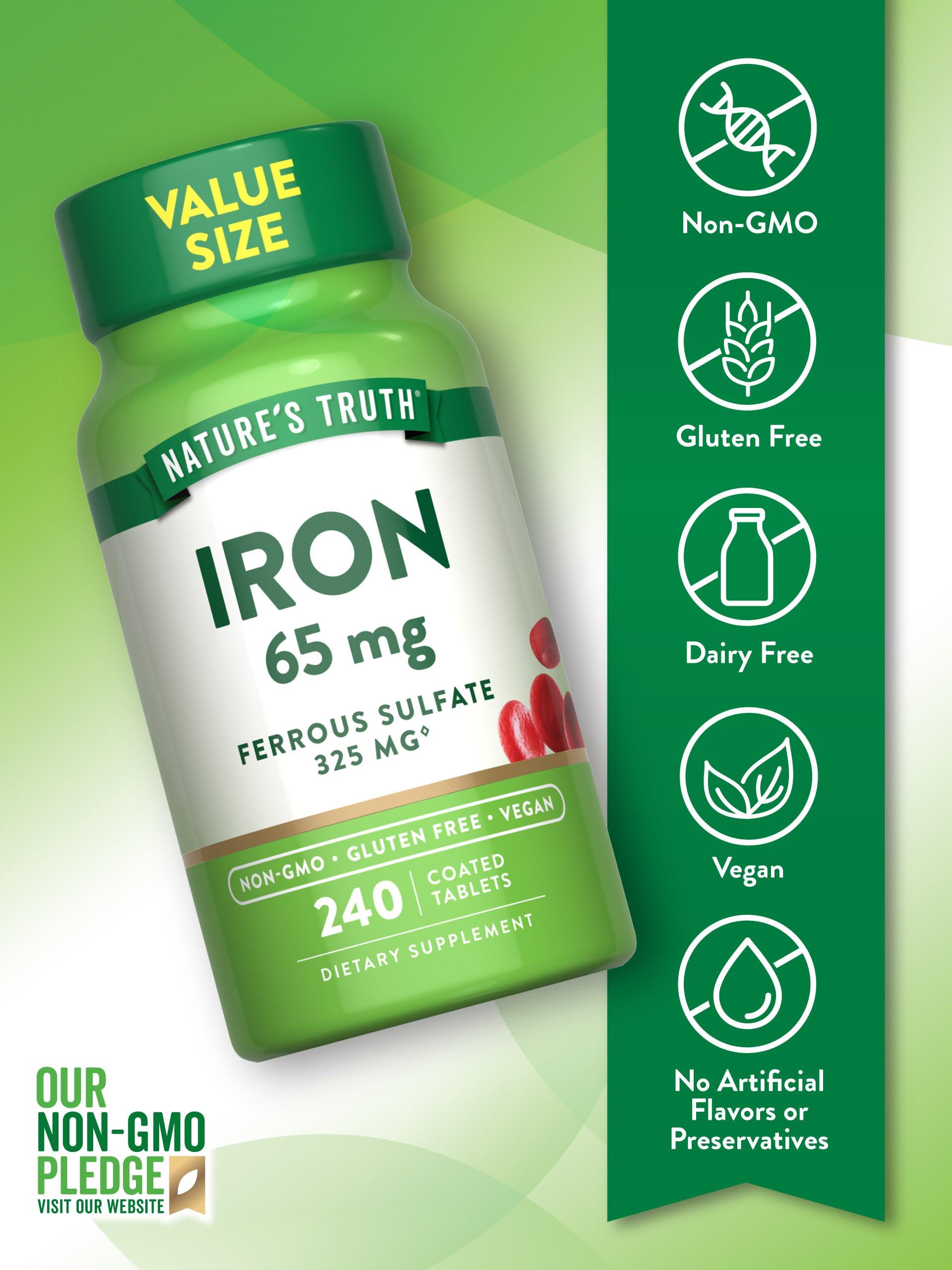 Nature\'s Truth Nature\'s Truth Iron Tablets 65mg | 240 Count | 325mg Ferrous Sulfate | Vegan, Non-GMO & Gluten Free Supplement