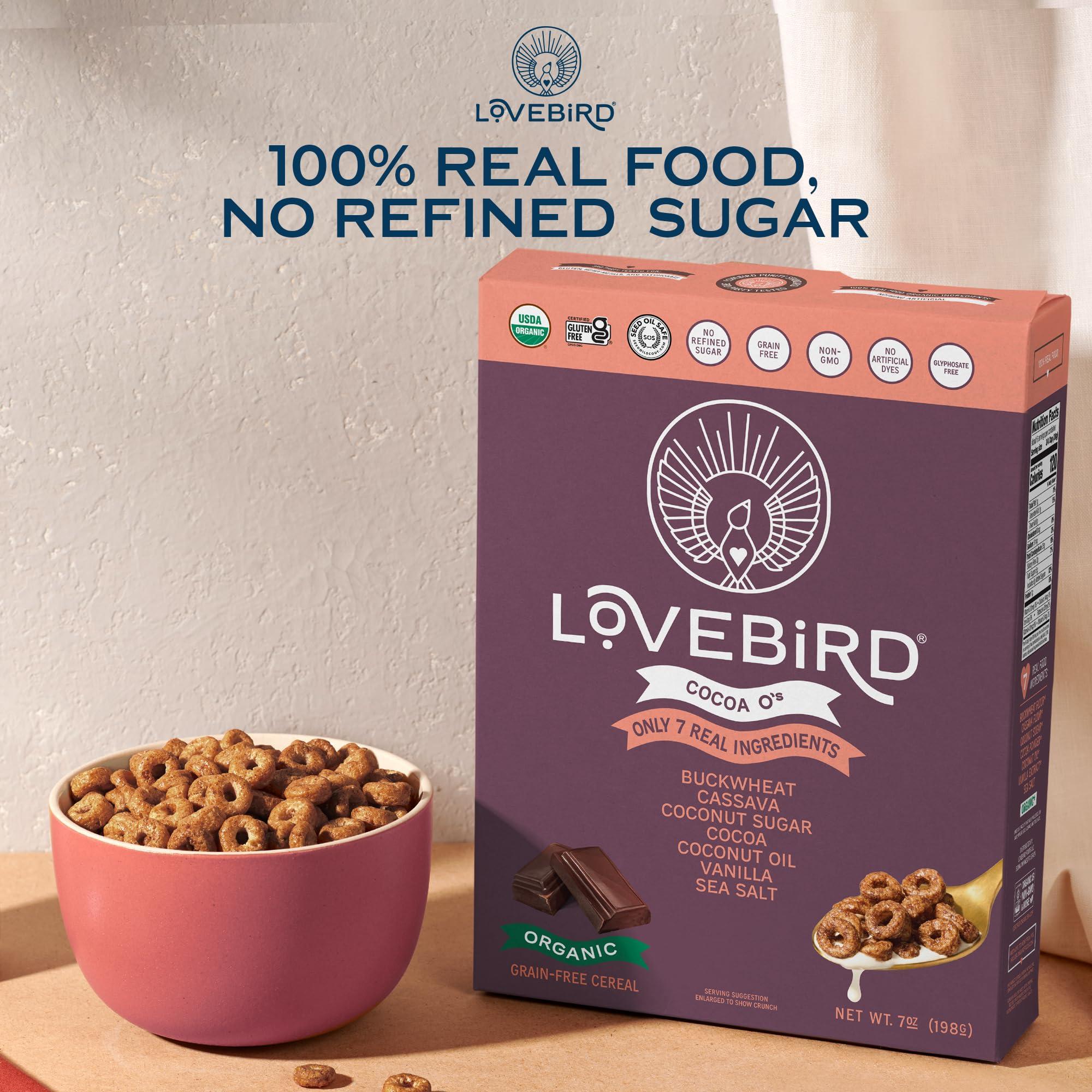Lovebird Lovebird Gluten Free Cereal Cacao 3 Pack - Organic Grain Free Cereals Paleo AIP Dairy Free Keto Friendly No Refined Sugar Healthy Snacks for Kids, Adults
