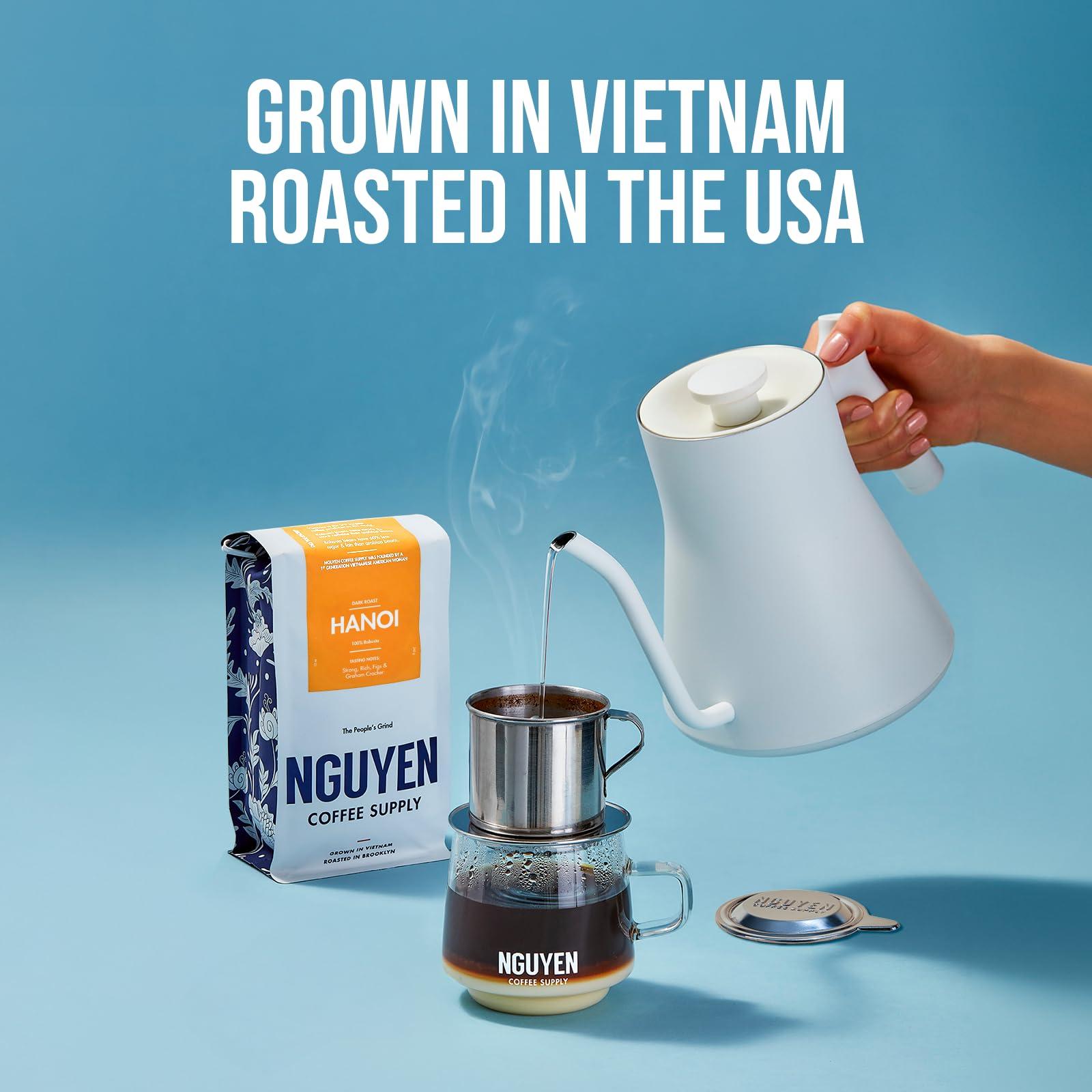 NGUYEN COFFEE SUPPLY Nguyen Coffee Supply - Hanoi Robusta: Dark Roast Premium Ground Coffee Beans, Vietnamese Single Origin, Direct Trade, Low Acid with High Caffeine Content, Roasted in Brooklyn [12 oz Bag]