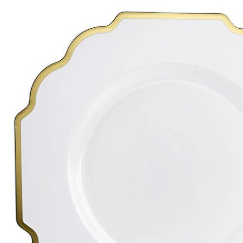 OCCASIONS FINEST PLASTIC TABLEWARE " OCCASIONS " 120 Plates Pack, Heavyweight Disposable Wedding Party Plastic Plates (8'' Appetizer/Dessert PlateImperial in White & Gold)
