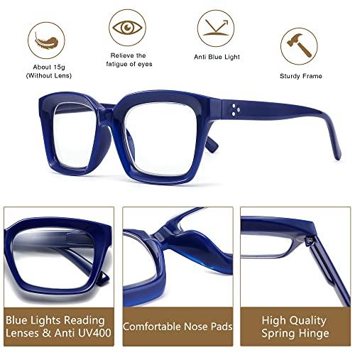 LOUOL READERS LOUOL 3 Pack Readers for Women Oprah Style Square Reading Glasses with Spring Hinge Blue Light Blocking for Men Ladies +3.5