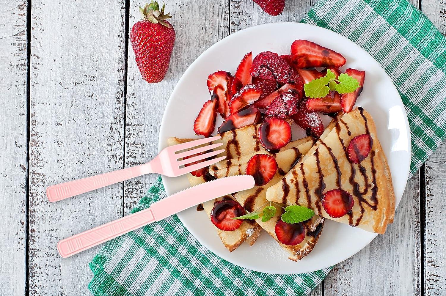 DecorRack DecorRack Plastic Cutlery Set, Light Pink Plastic Silverware Sets for Parties, 240 Piece Bulk Heavy Duty Plastic Utensils Set (Light Pink, 240 Pieces)