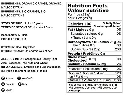 Food to Live Organic Orange Powder, 18 Pounds — Non-GMO, Made from Raw Dried Citrus Fruit, Unsulfured, Vegan, Bulk, Great for Baking, Juices, Smoothies, Contains Maltodextrin, No Sulphites