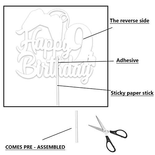 GZBJMYGS Happy 9th Birthday Cake Topper Party Video Games Decorations Black Blue Glitter - Cheers to 9 Years Level Up Theme Game On Winner Supplies for Boys or Girls