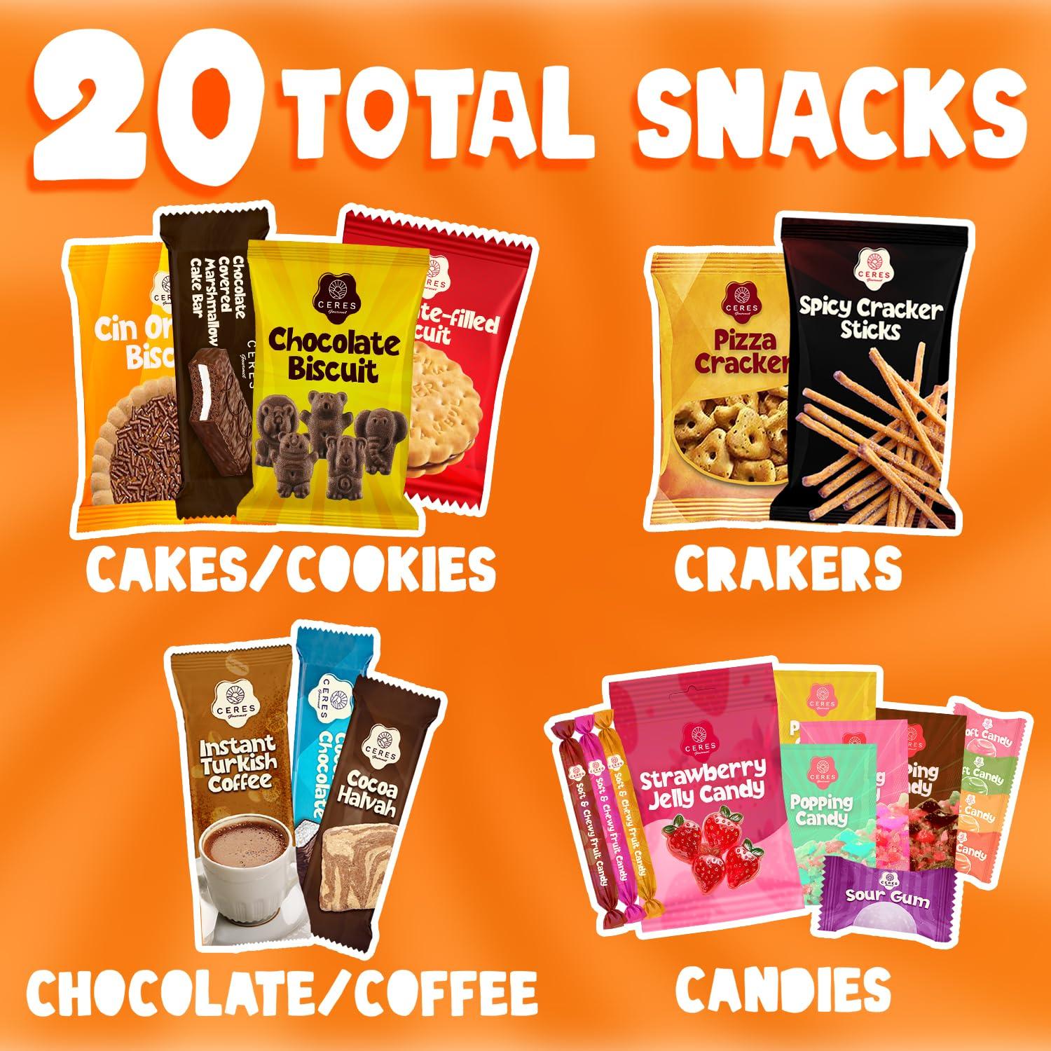 Ceres Gourmet International Snack Box Variety Pack, 12 Different Snacks with 15+ Pieces Count Premium Foreign Rare Snacks and Candies, Sweet & Sour Candy Pack for Christmas Thanksgiving or More