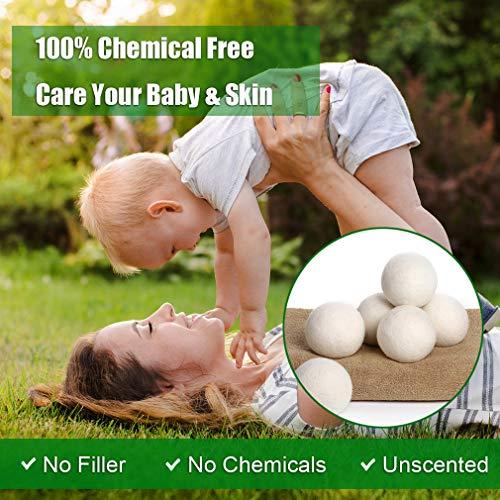 KINTOR KINTOR Wool Dryer Balls XL 6 Pack 2.95", 100% New Zealand Wool Organic Fabric Softener, Hypoallergenic Baby Safe & Unscented, Chemical Free to Reduce Wrinkles & Static Cling, Shorten Drying Time