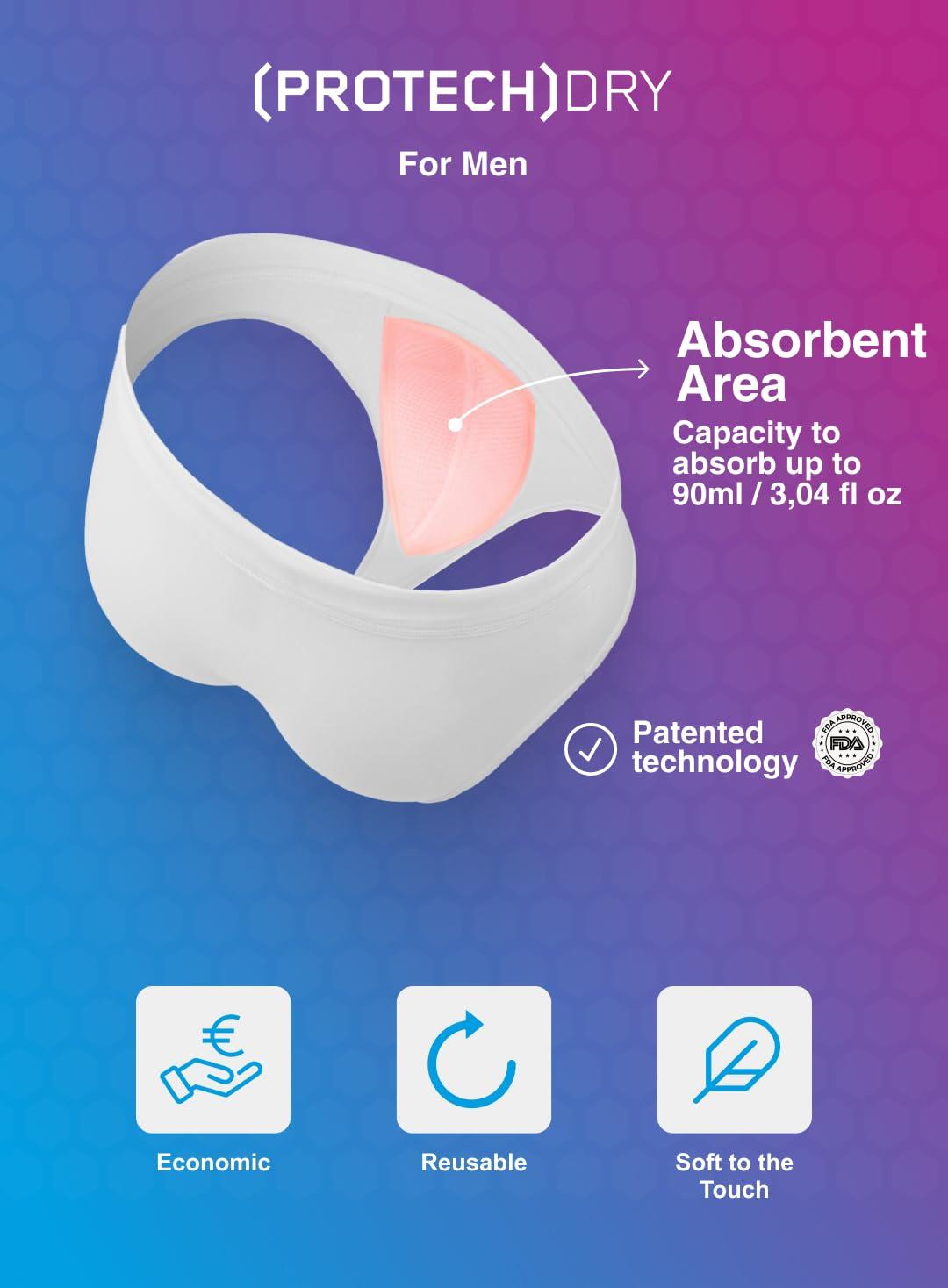 PROTECHDRY PROTECHDRY - Washable & Reusable Urinary Incontinence Cotton Boxer Brief Underwear for Men, Black Small