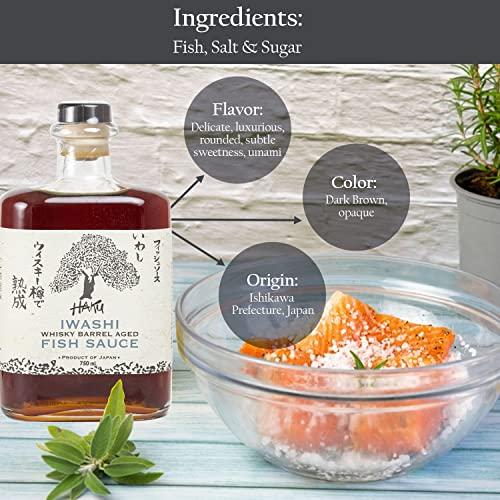 HAKU HAKU Iwashi Whiskey Barrel Aged Fish Sauce (750 ml) - Authentic Japanese Umami Anchovy Seasoning Sauce - Refined Traditional Gourmet Dip Sauce, Condiment, Marinade for Meat, Salad, Stir Fry & Soup