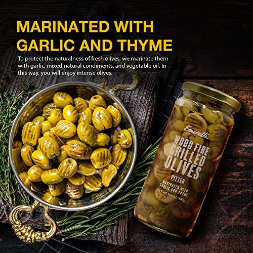 Emirelli San Francisco Emirelli Grilled and Pitted Green Olive – Delicious Premium Hand-Picked Turkish Olives Filled Marinated in Fresh Spices, Preserved (Grilled Olives, 6 Pack)