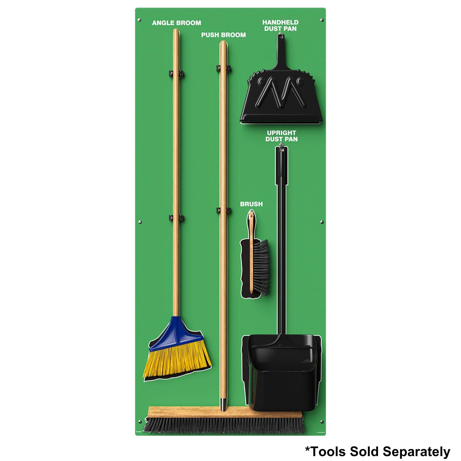 Accuform Clean & Sweep 5S Shadow Board/Wall Mount Broom Holder, 68\" x 30\" Board, 5S Cleaning Station - Board Only, Tools Sold Separately, Made in The USA by AccuformNMC, Green/Black, PSB714GNBK