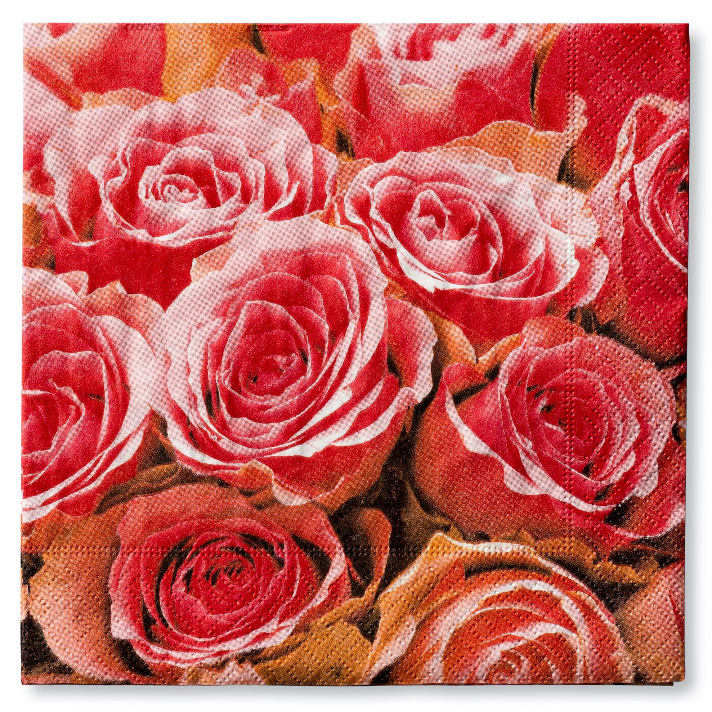 ESKAY PRODUCTS Pink Roses Lunch Napkins for Cocktails, Appetizers, Bar Drinks, Birthdays and Wedding Events, Thick and Absorbent, (Lunch (20 Count)