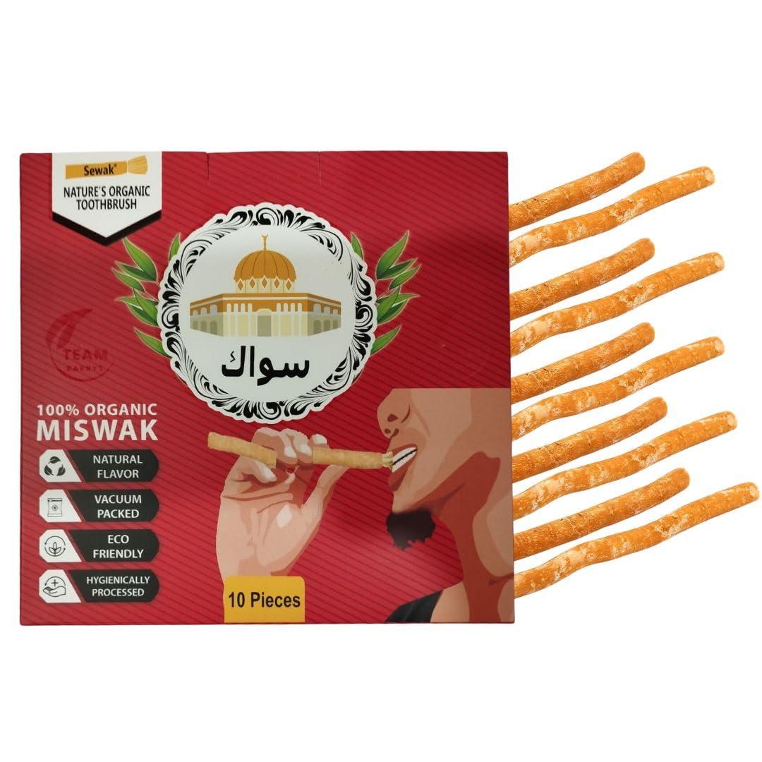 SEWAK SEWAK Miswak Sticks for Teeth Natural Toothbrush Organic Vegan and Cruelty Free Vacuum Sealed (Pack of 10)