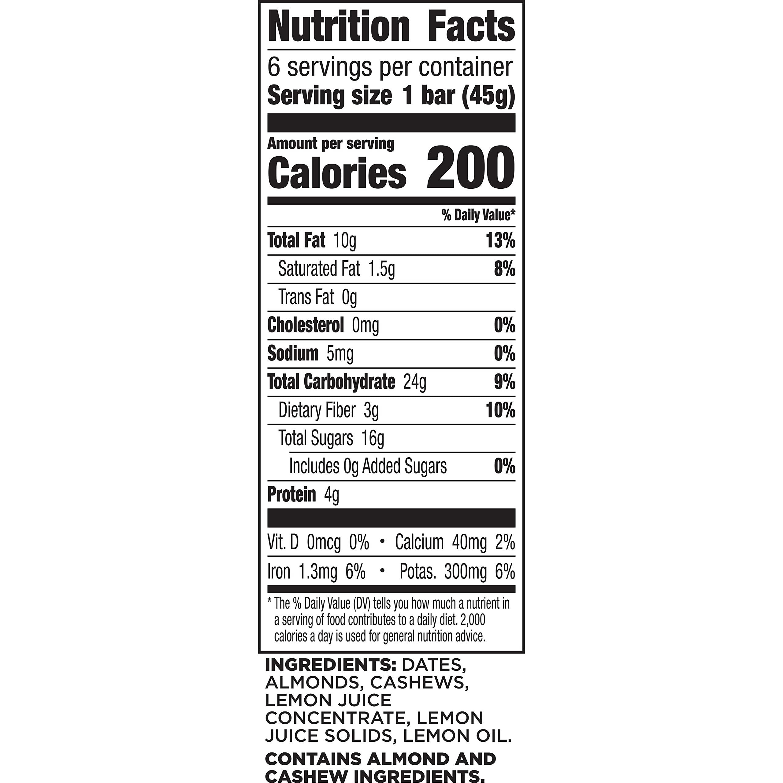 LÄRABAR Larabar Lemon Bar, Gluten Free Vegan Fruit & Nut Bars, 1.6 oz Bars, 6 ct (Pack of 8)