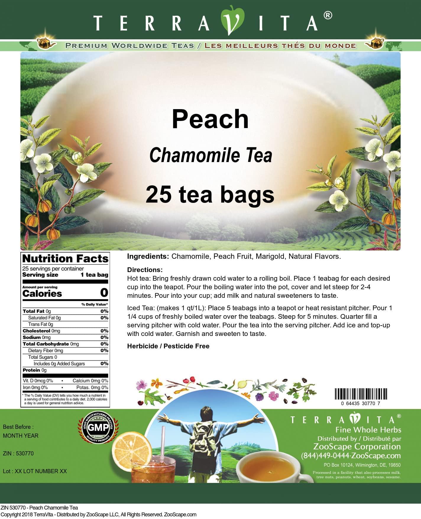 TerraVita Peach Chamomile Tea (25 tea bags, ZIN: 530770) - 2 Pack