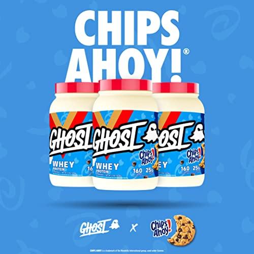 GHOST GHOST Whey Protein Powder, Chips Ahoy - 2LB Tub, 25G of Protein - Chocolate Chip Cookie Flavored Isolate, Concentrate & Hydrolyzed Whey Protein Blend