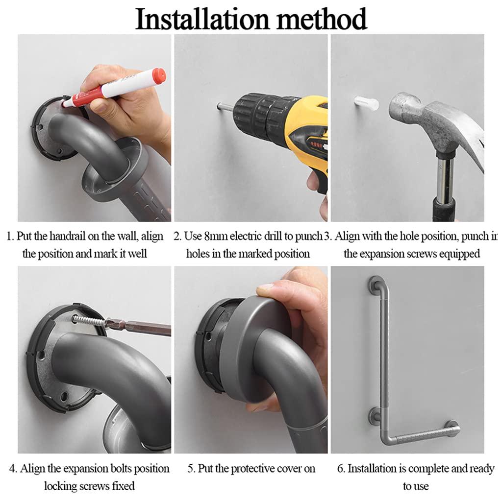 NAIAWAN NAIAWAN 304 Stainless Steel Vertical Angle Bathroom Grab Bar,L-Shaped Adjustable Bath Grips for Elderly Handicap Pregnant,Dark Grey Toilet Safety Assist Device(Size:40 * 60cm,Color:Dark Grey)