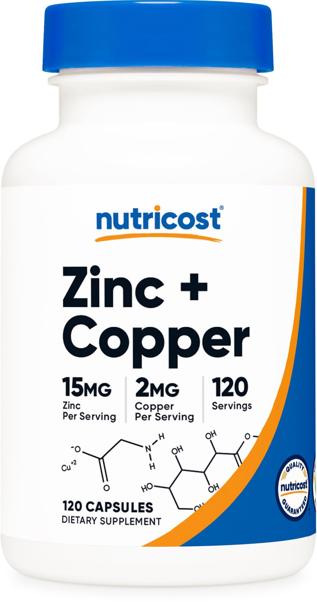 Nutricost Nutricost Zinc + Copper Capsules (120 Servings)(15MG Zinc + 2MG Copper Per Serving) - Non GMO, Vegetarian