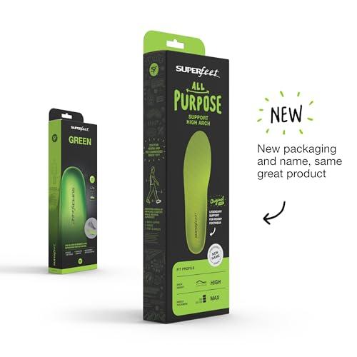 Superfeet Superfeet All-Purpose Support High Arch Insoles (Green) - Trim-To-Fit Orthotic Shoe Inserts - Professional Grade - Men 9.5-11 / Women 10.5-12