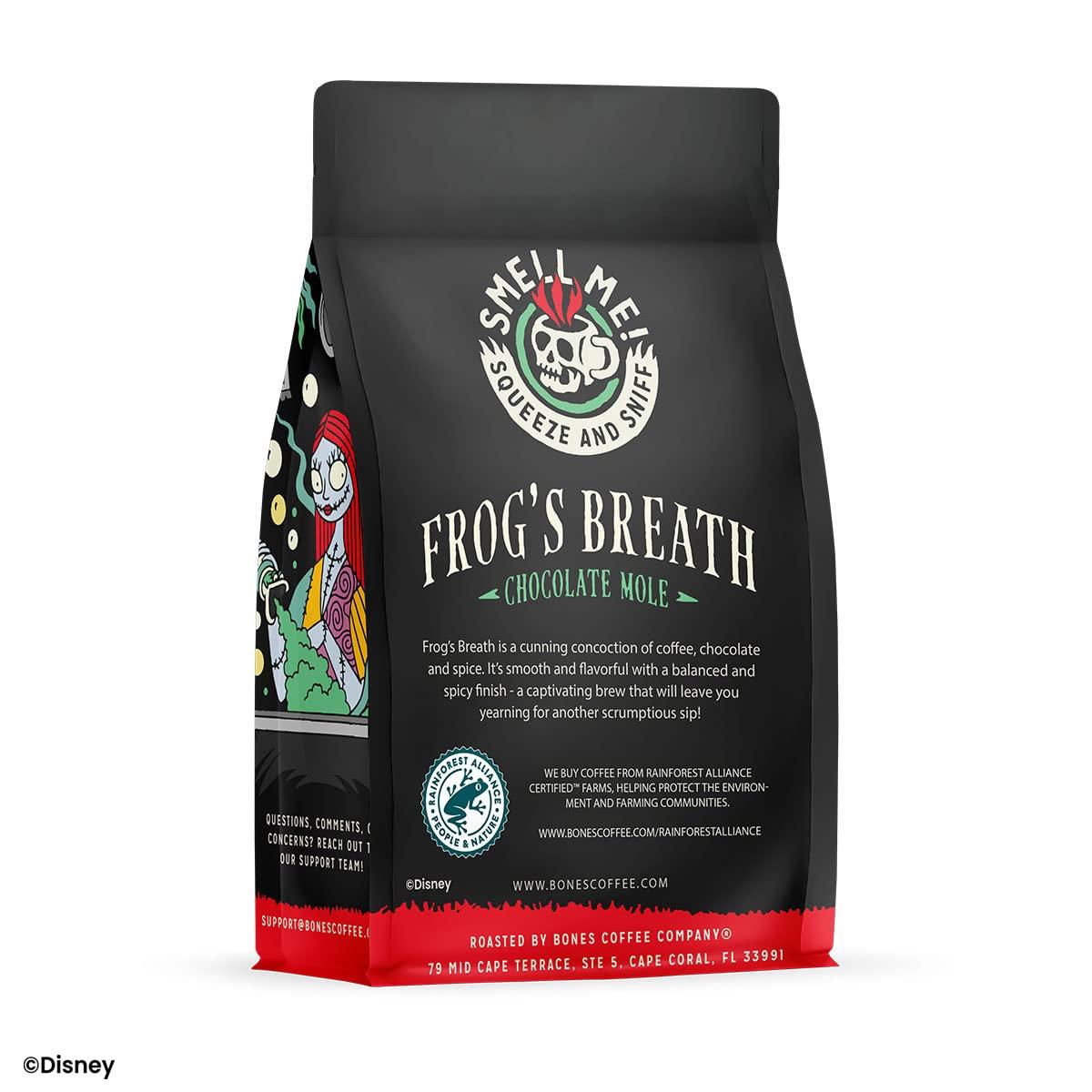 Bones Coffee Company Bones Coffee Company The Nightmare Before Christmas Frog\'s Breath Flavored Coffee Beans, Whole Bean Coffee Medium Roast Low Acid, Chocolate Mole Flavor (12 oz)