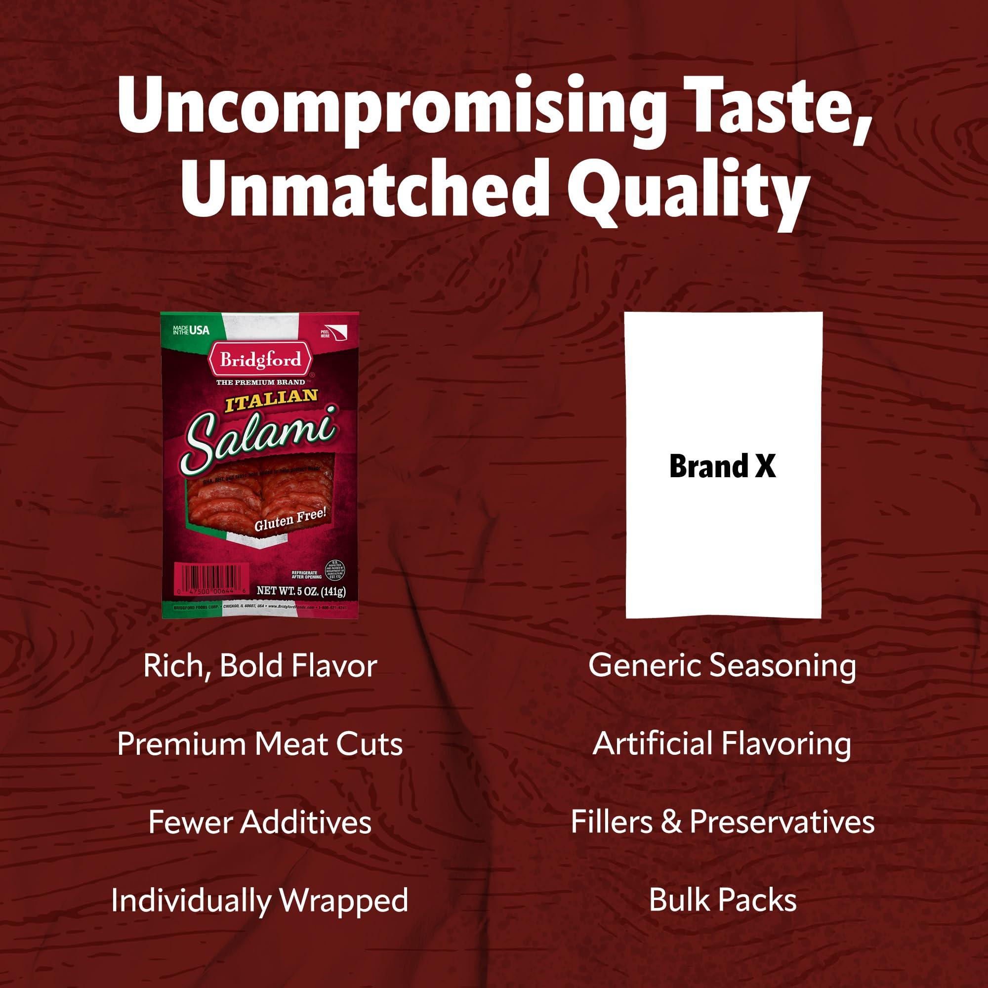 Bridgford Bridgford Italian Salami 5 oz Pack of 2 - Zero Carb Healthy Salami Sliced Charcuterie Meat for Your Charcuterie Boards or Antipasto Platters - Ready-to-Eat Snack for On-the-Go Snacking