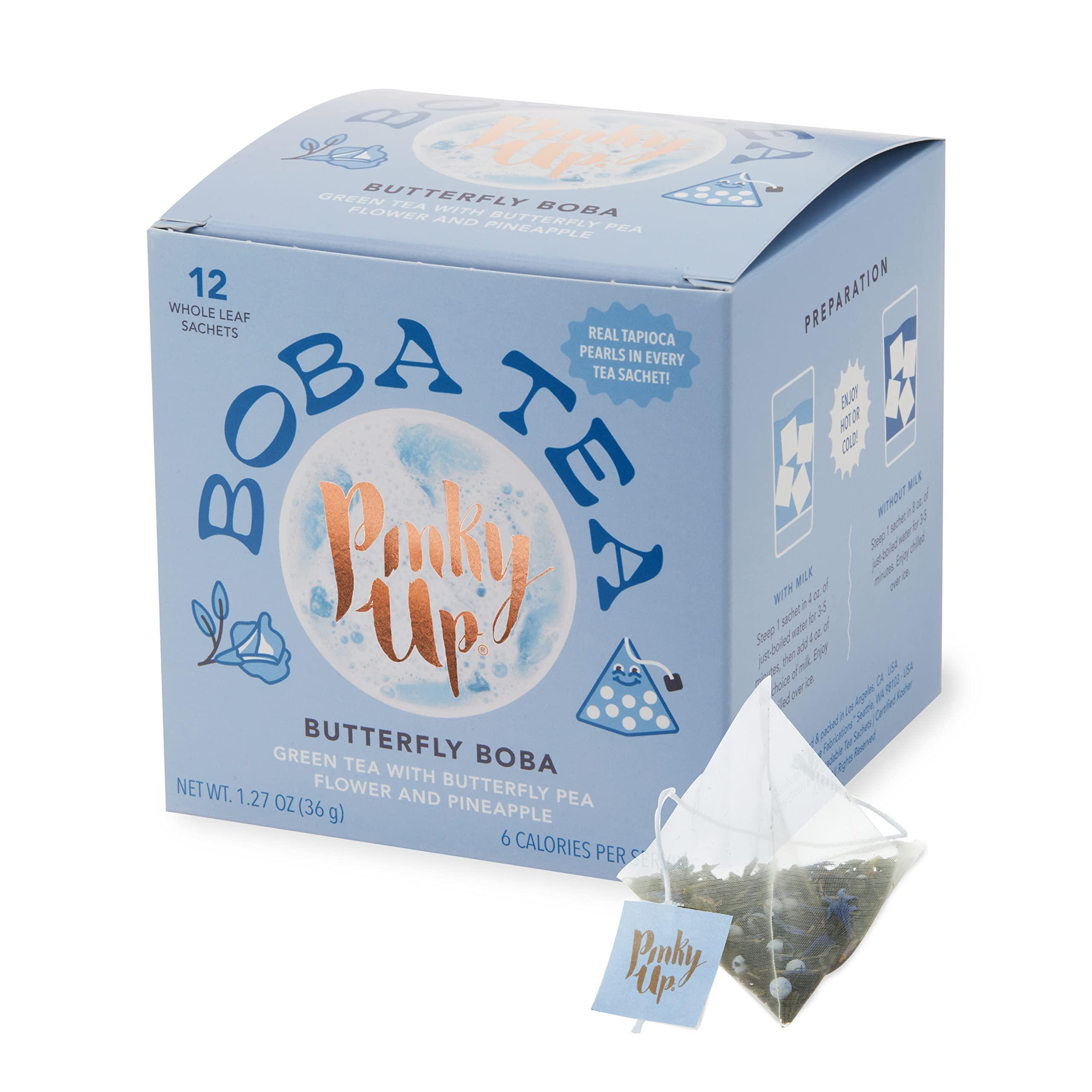 Pinky Up Pinky Up Butterfly Boba Tea Sachets - Low Calorie Whole Leaf Green Tea Bubble Tea - Boba Gift 12 Biodegradable Tea Bags