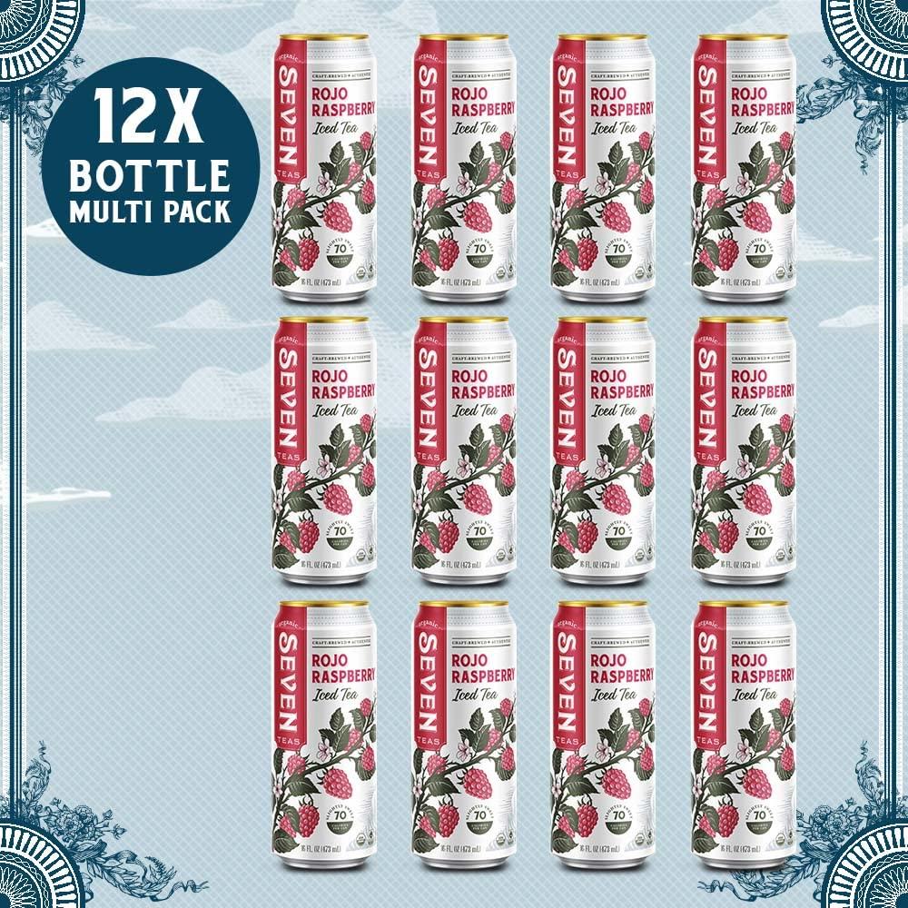 SevenTeas SevenTeas Rojo Raspberry Iced Tea, 16 OZ (Pack of 12 Cans), Lightly Sweetened Organic Iced Tea