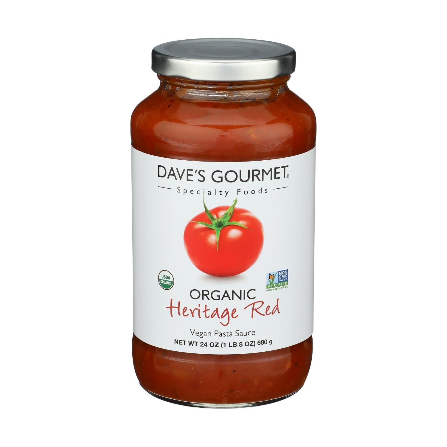 Dave's Gourmet Dave\'s Gourmet Organic Heritage Red Tomato Pasta Sauce Vegan and Gluten Free 24 oz jar- 3 Jar Pack