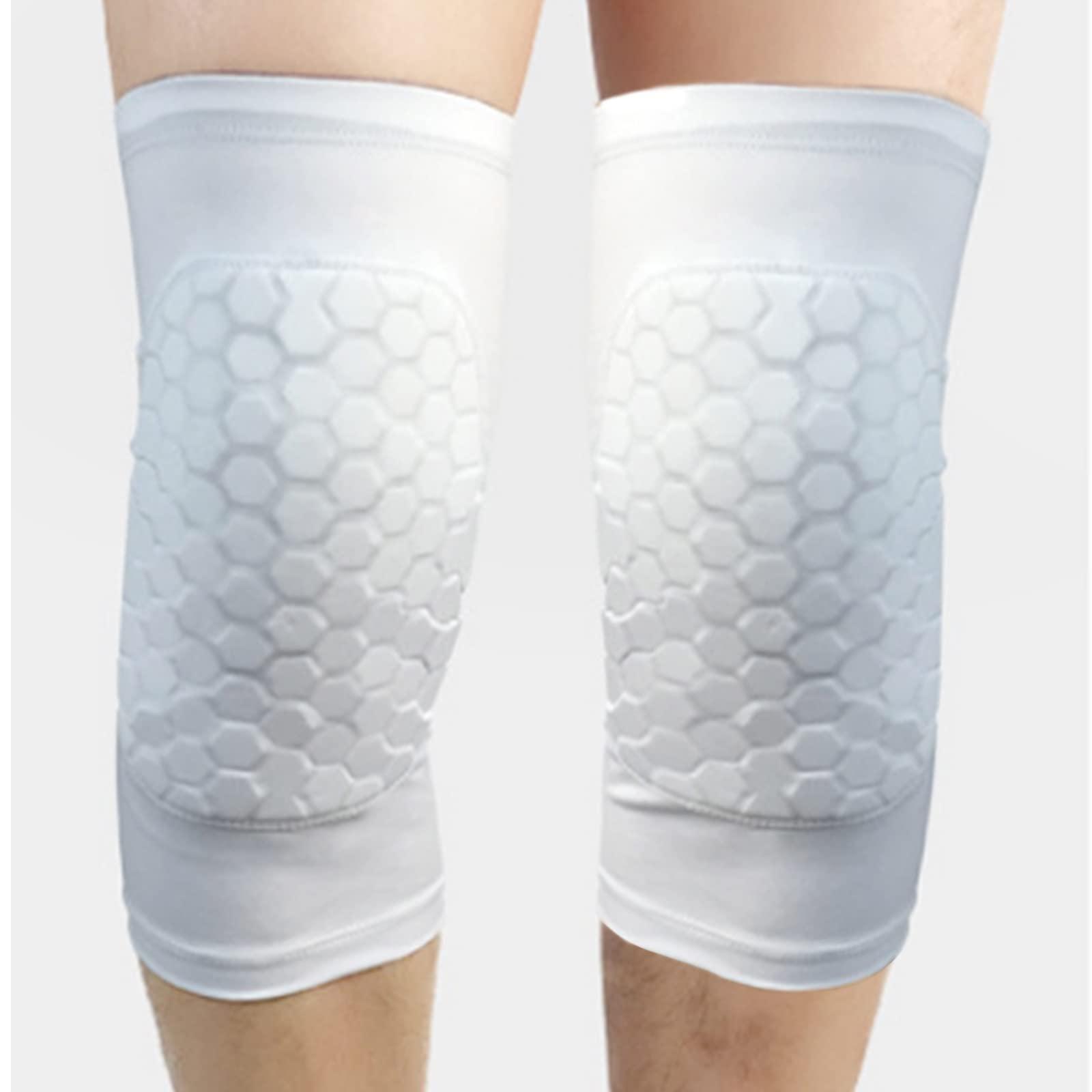 Laiiqi Knee Compression Pads,Basketball Knee Pads with Honeycomb Padding, Breathable and Non-Slip Knee Pads for Volleyball Gym Running Workout Sports, Hex Knee Pads Sleeves for Men and Women M (A Pair White)