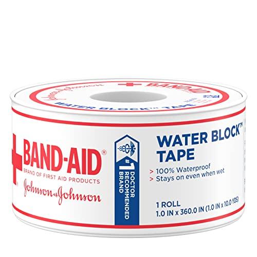 Band-Aid Band-Aid Brand First Aid Water Block 100% Waterproof Self-Adhesive Tape Roll for Durable Wound Care to Firmly Secure Bandages, 1 in by 10 yd