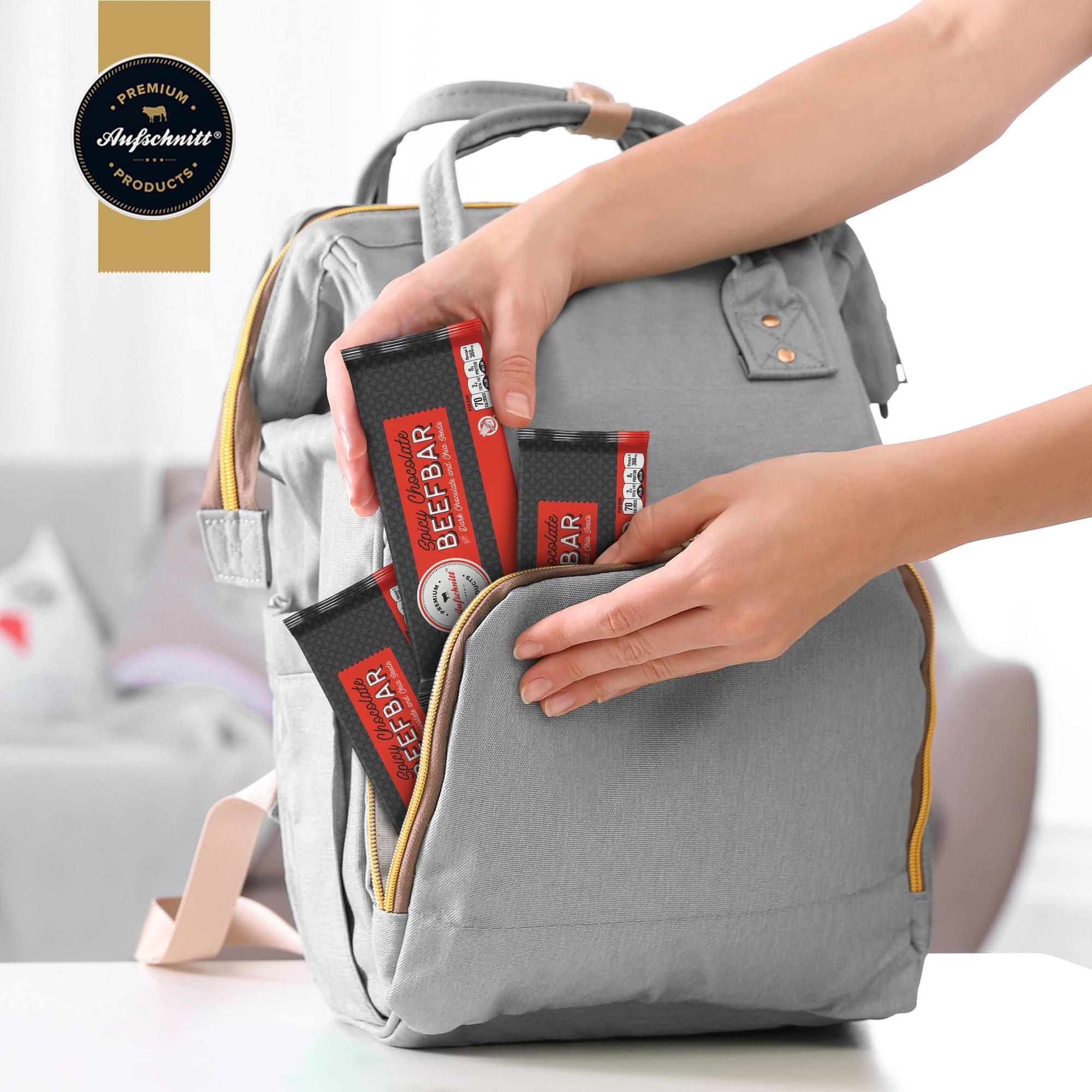 Premium Aufschnitt Products Aufschnitt Beef Bars - High Protein Snack with Grass Fed Beef - Kosher, Halal, and Keto Friendly - Dark Chocolate and Chia Seeds, 6 Count