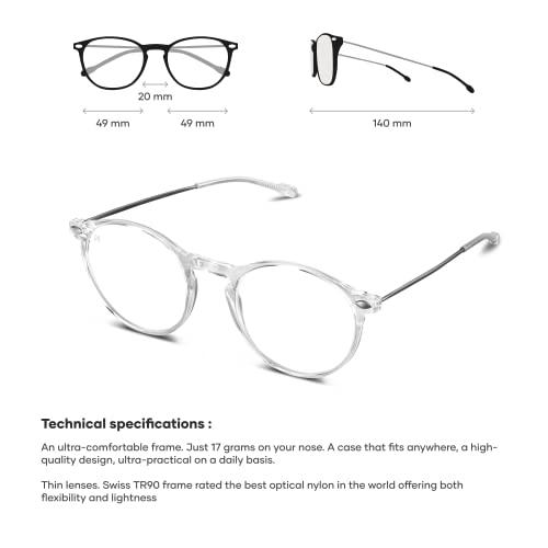 NOOZ NOOZ Optics Reading Glasses - Color Crystal Magnification Strength +1.00 - Round Shape - Magnifying Readers for Men and Women - Cruz Model Essential Collection