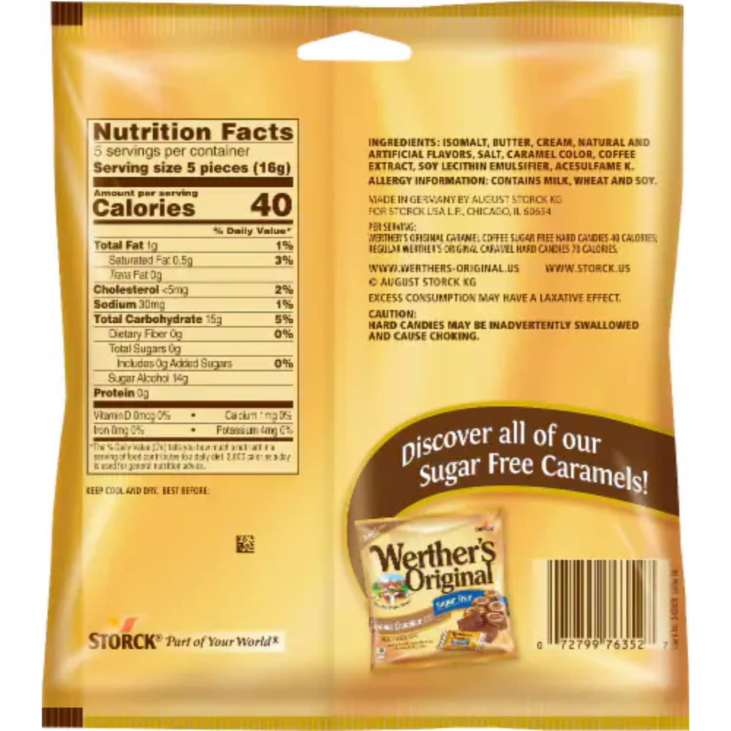 Sweetzo Werther's Original Caramel Coffee Sugar Free Hard Candies, Individually Wrapped Snacks for Adults, Gift Basket Stuffers, Pack of 2, 2.75 Ounces