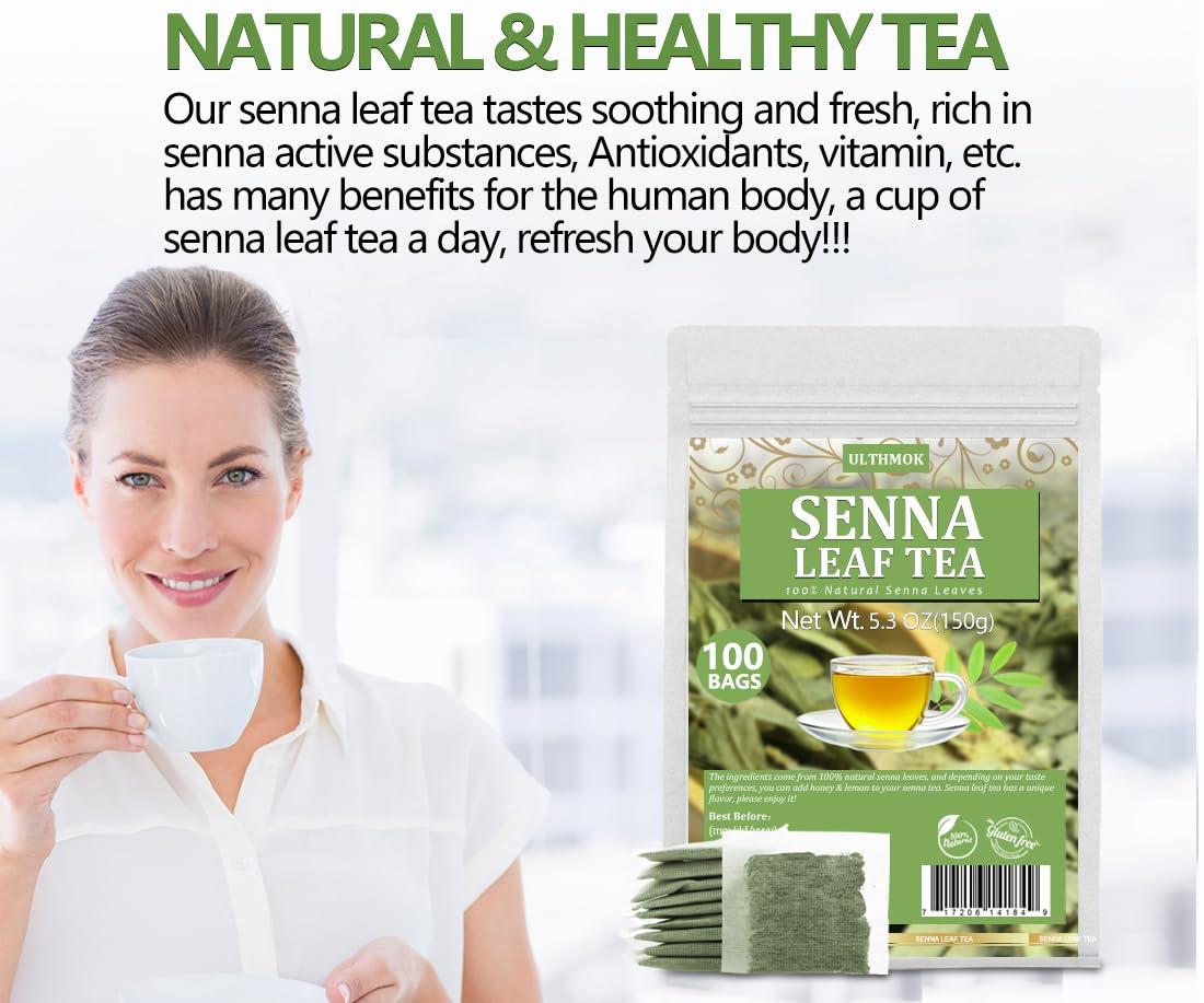 ULTHMOK Premium 100 Senna Tea Bags, Made with 100% Natural Senna Leaves, No Additives & Caffeine Free.