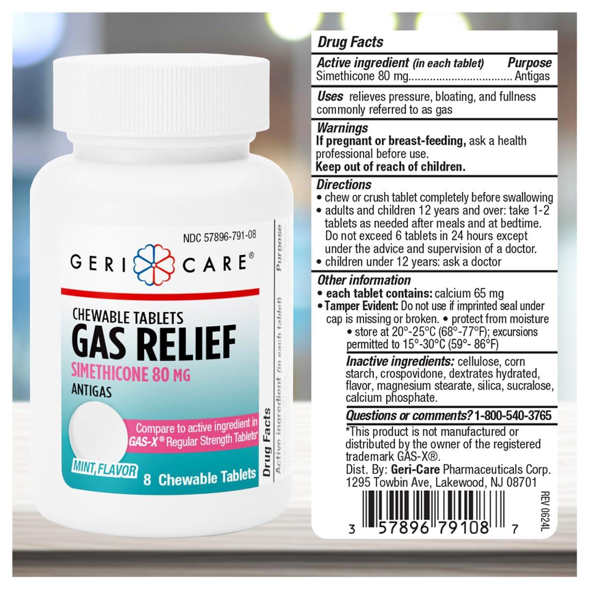 GeriCare GeriCare Chewable Gas Relief Simethicone 80mg, Fast-Acting Relief from Digestive Gas Buildup, Bloating and Abdominal Discomfort, 8 Count (Pack of 1)