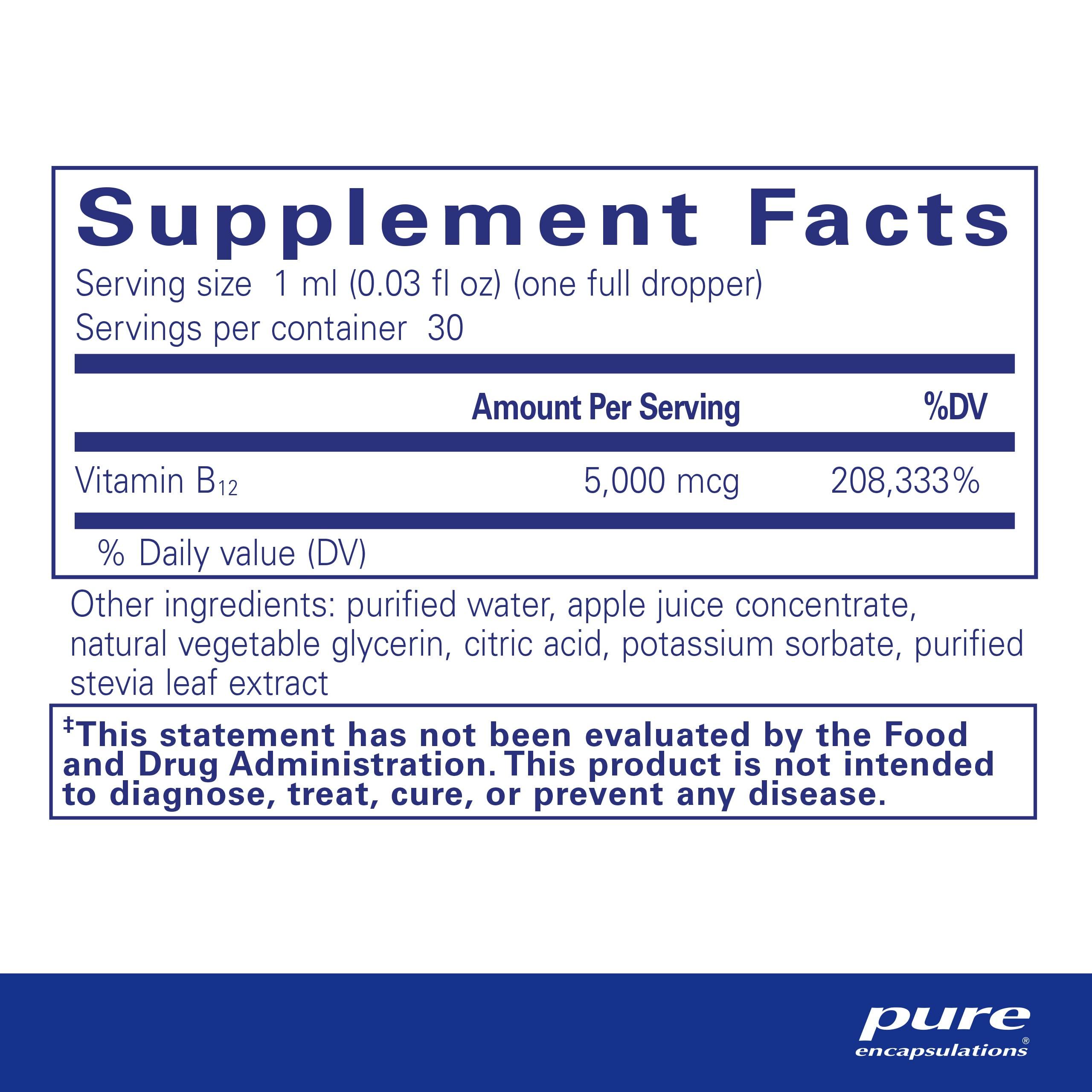 Pure Encapsulations Pure Encapsulations B12 5,000 Liquid - Vitamin B12 Methylcobalamin Supplement to Support Energy, Nerve Health, Cognitive Function & Blood Cells* - Liquid B12 Drops - 1 Fl Oz