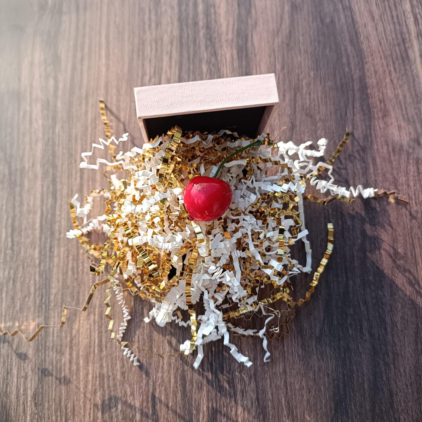MGOHNACL 4OZ Crinkle Cut Paper Shredded Paper for Gift Box Baskets Filler, White and Gold Crinkle Cut Paper Shred Filler Confetti for Packaging