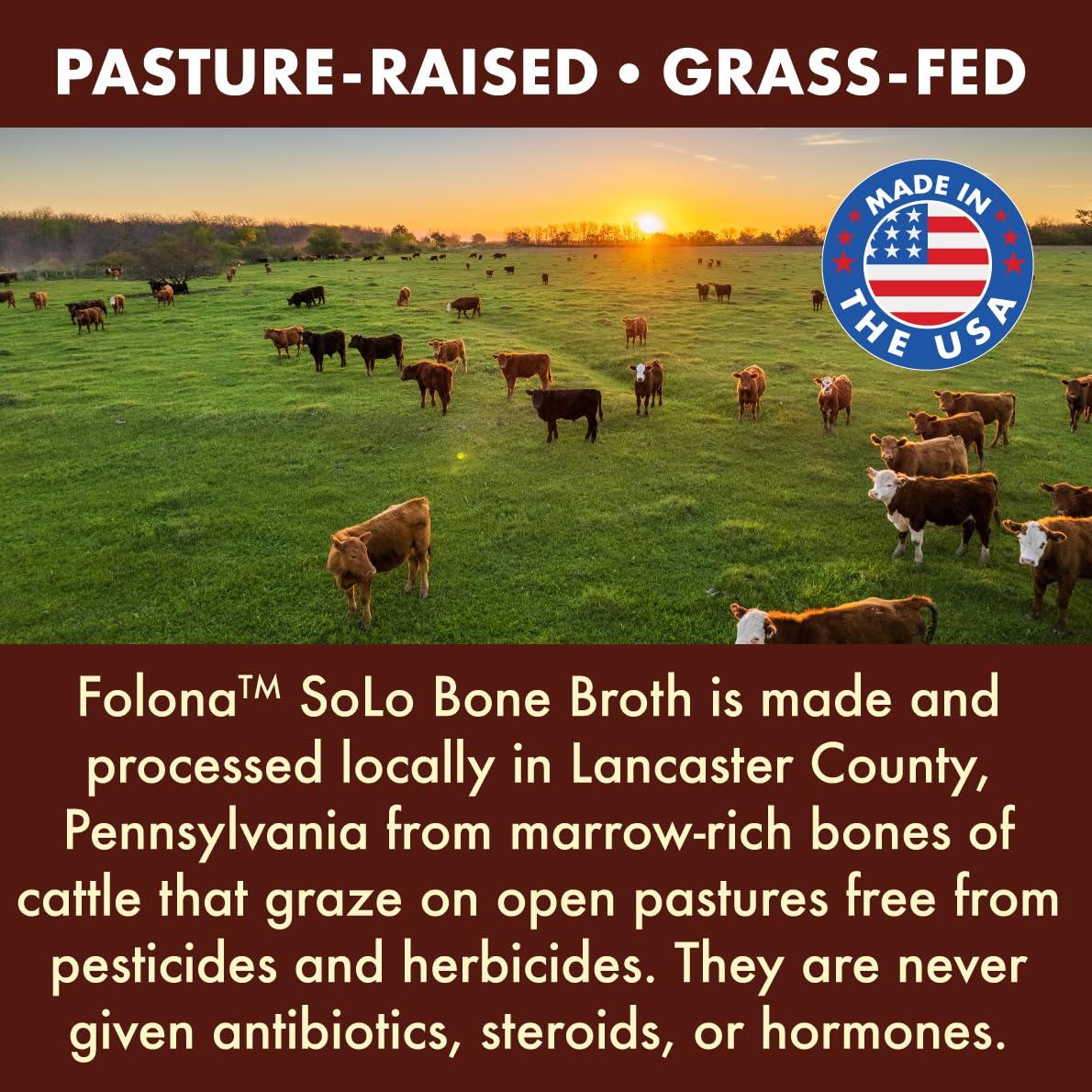 FOLONA Solo Bone Broth Protein Collagen Powder Low Sodium, 16g Hydrolyzed Collagen Type I & III, for Healthy Skin, Nails, Hair, Joints & Digestion, Grass Fed, 1 lb (Canister - Net Wt. 1 lb. Powder)