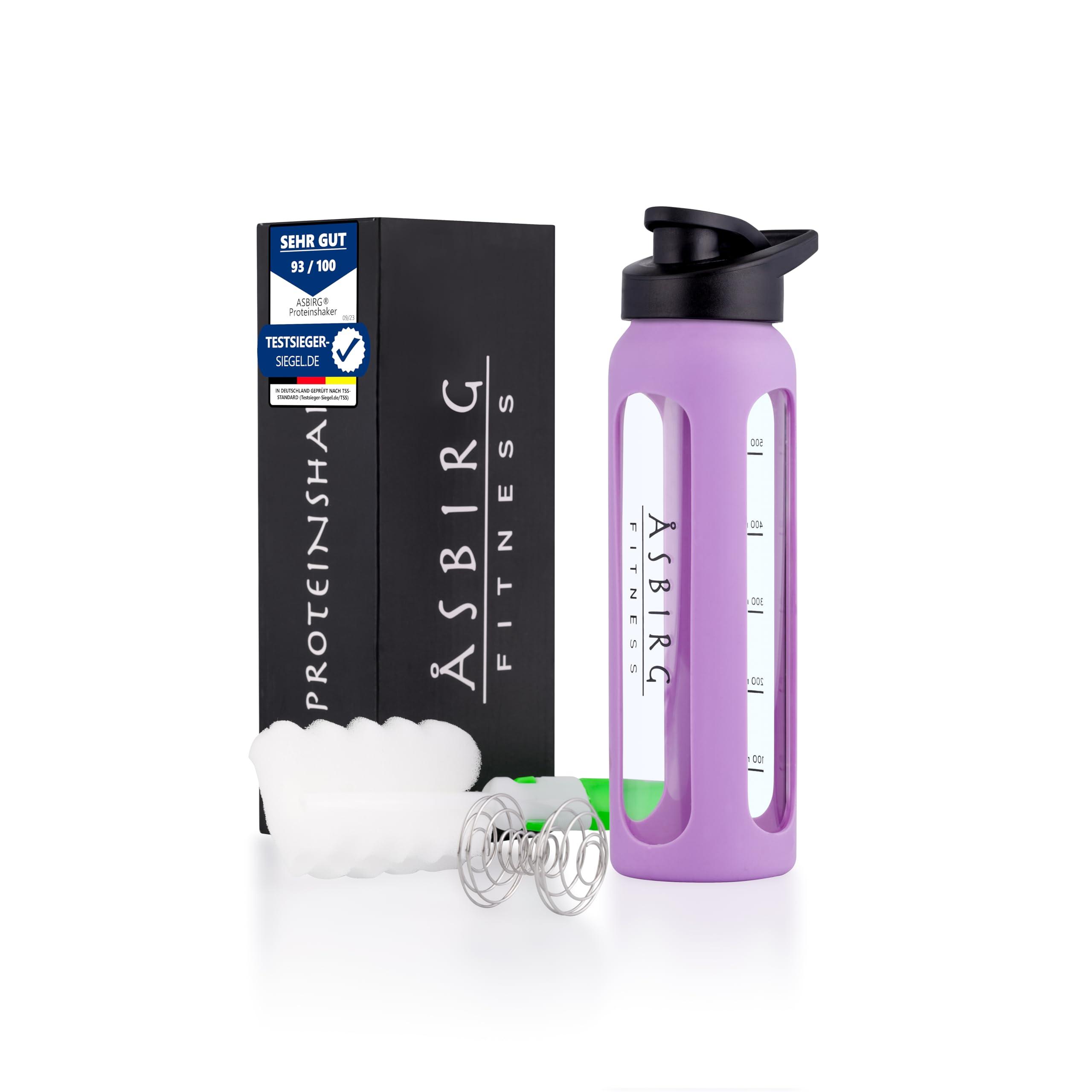 Asbirg Asbirg Fitness | Protein Shaker Made of Glass | Protein Shaker | Drinking Bottle | with Spiral Ball | Black (pastel purple)