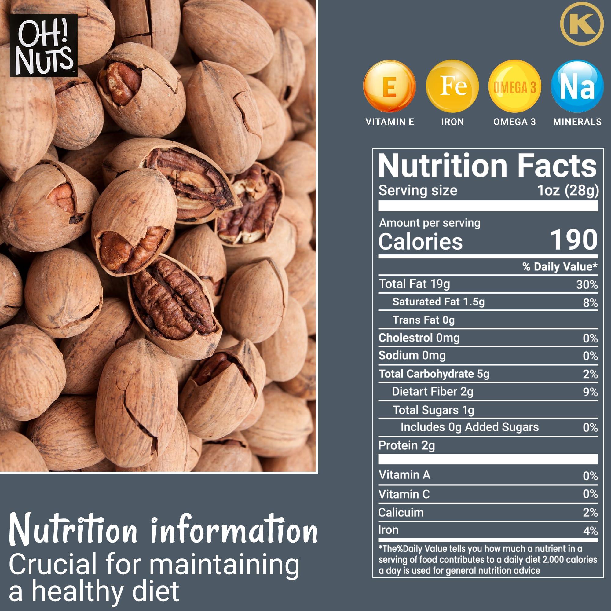 Oh! Nuts Pecans in Shell | Raw - 100% Natural | 2 lb | High-Protein Pecans | Packed in New York Zip-Seal Bag for Exceptional Freshness by Oh Nuts