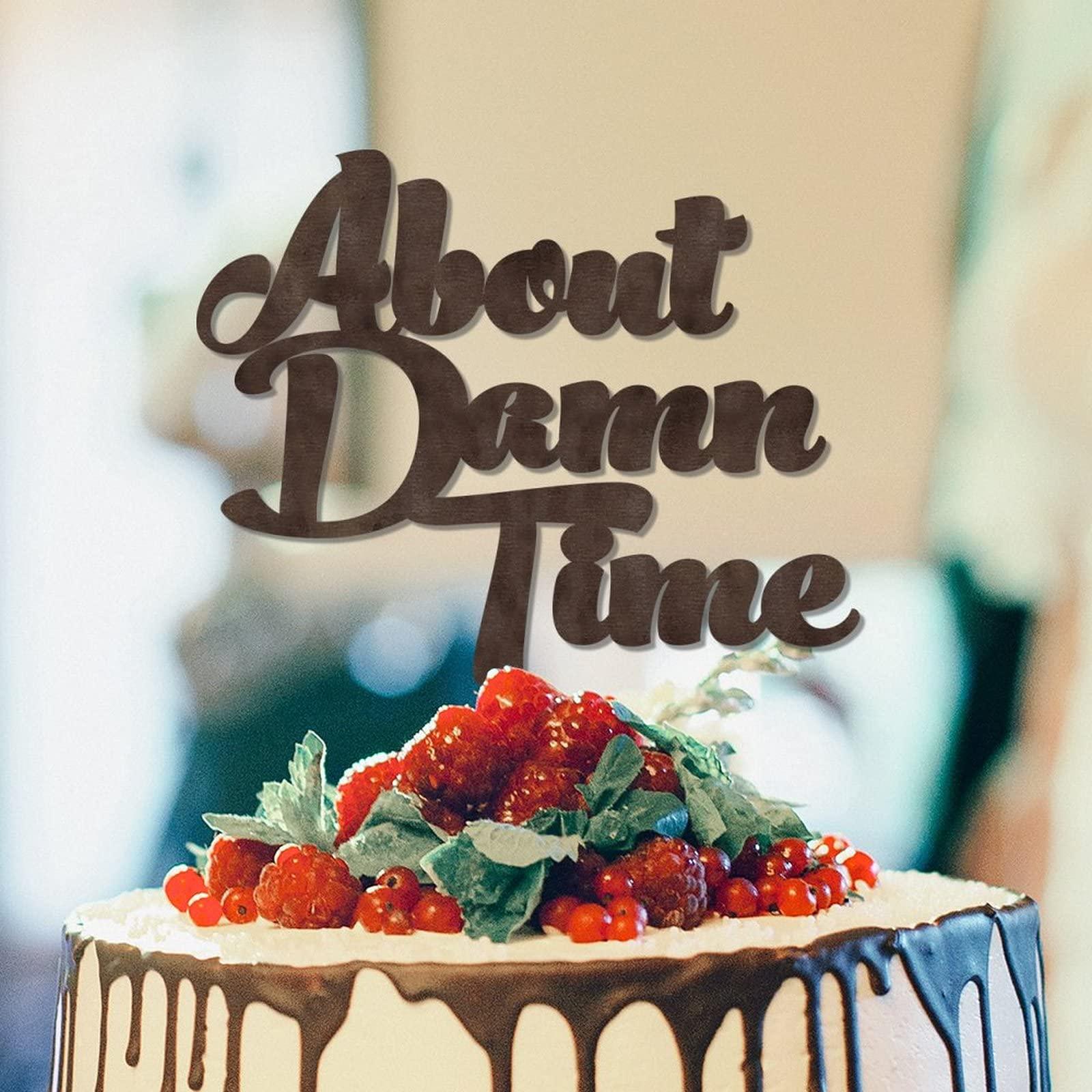 YJHLBHDIAN About Damn Time Wedding Cake Topper Anniversary Cake Toppers Bride And Groom Cake Topper for Wedding Custom Couple Name Personalized Wedding Cake Toppers Wood Brown Cake Topper