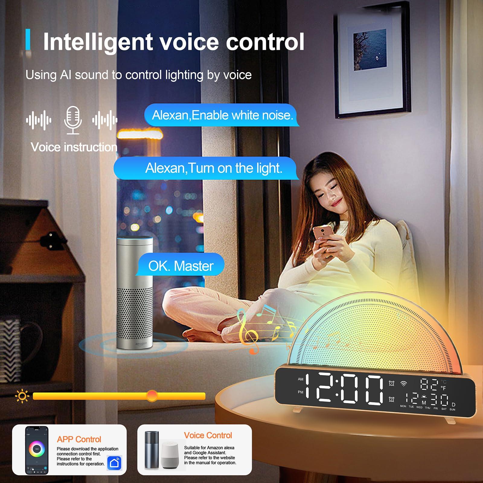 ANYPLUS ANYPLUS White Noise Sound Machine, Sunrise Alarm Clock APP/AI Voice Control Work for Bedroom, Sound Machine for Sleep with Touch Night Light, Sleep Aid, Snooze Timer, Dual Alarms, Sunrise Simulation