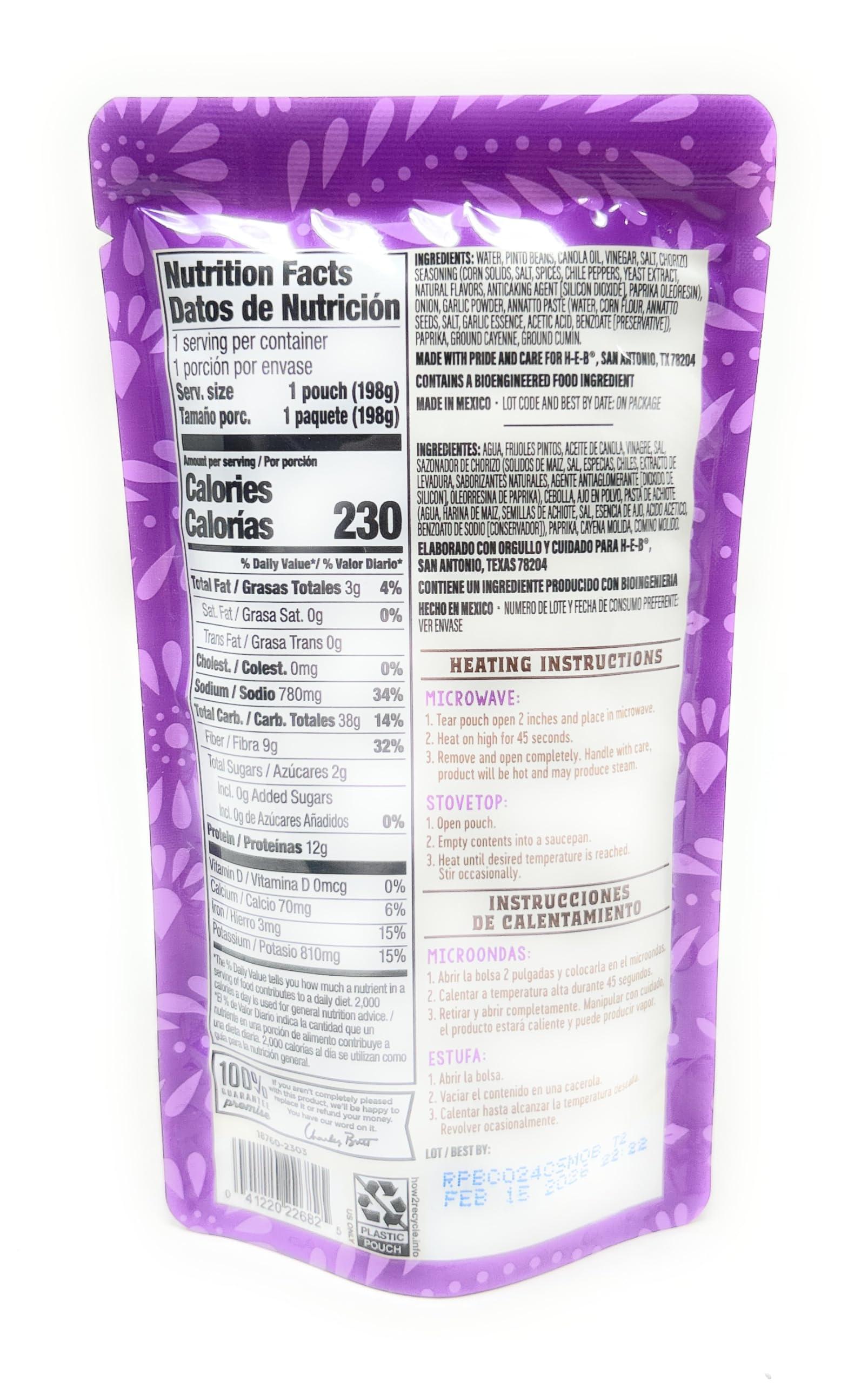 HEB HEB HEB Mi Tienda Frijoles Microwavable Refried Pinto Beans with Chorizo Flavor 7oz - 3 bags