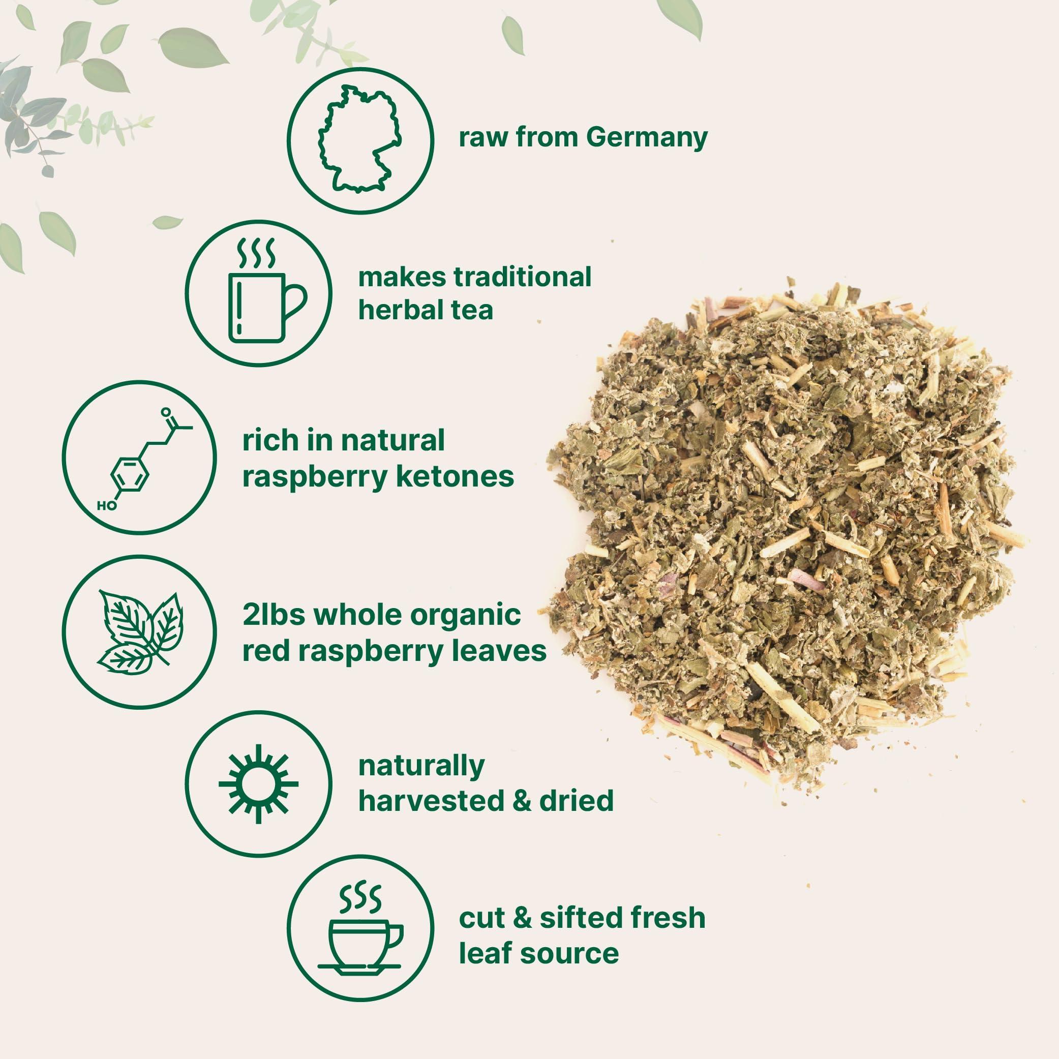 Micro Ingredients Organic Dried Raspberry Leaf Tea, 2lbs | Refills up to 907 Tea Bags | Premium Source from Germany for Herbal Pregnancy Tea | Cut & Sifted Whole Leaves | Non-GMO, No Sugar, Eco-Friendly Recyclable Bags