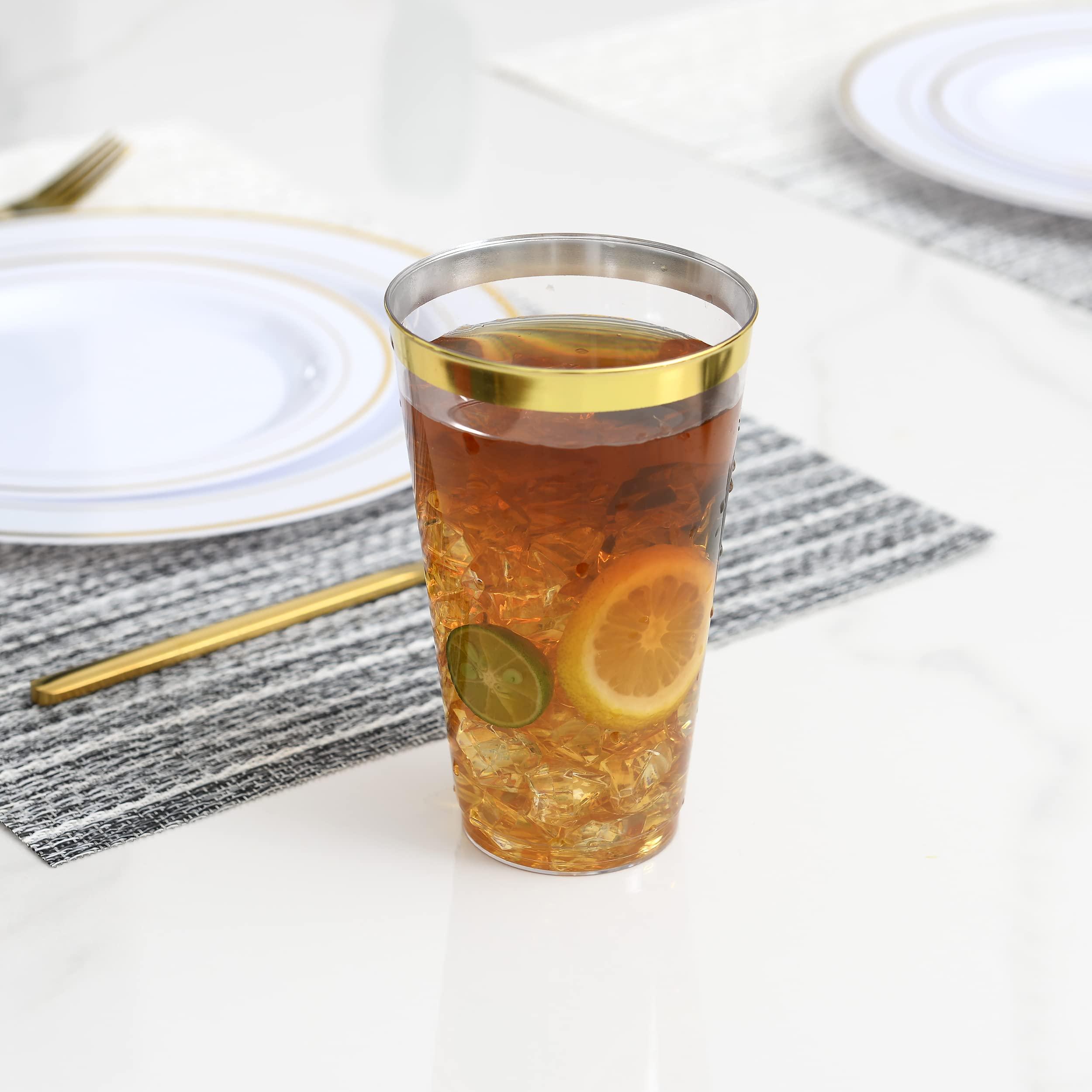 YOUTHSHIP YOUTHSHIP 100 Pcs 16 Oz Disposable Plastic Gold Rimmed Elegant Cups for Wedding, Birthday, Baby Shower Parties