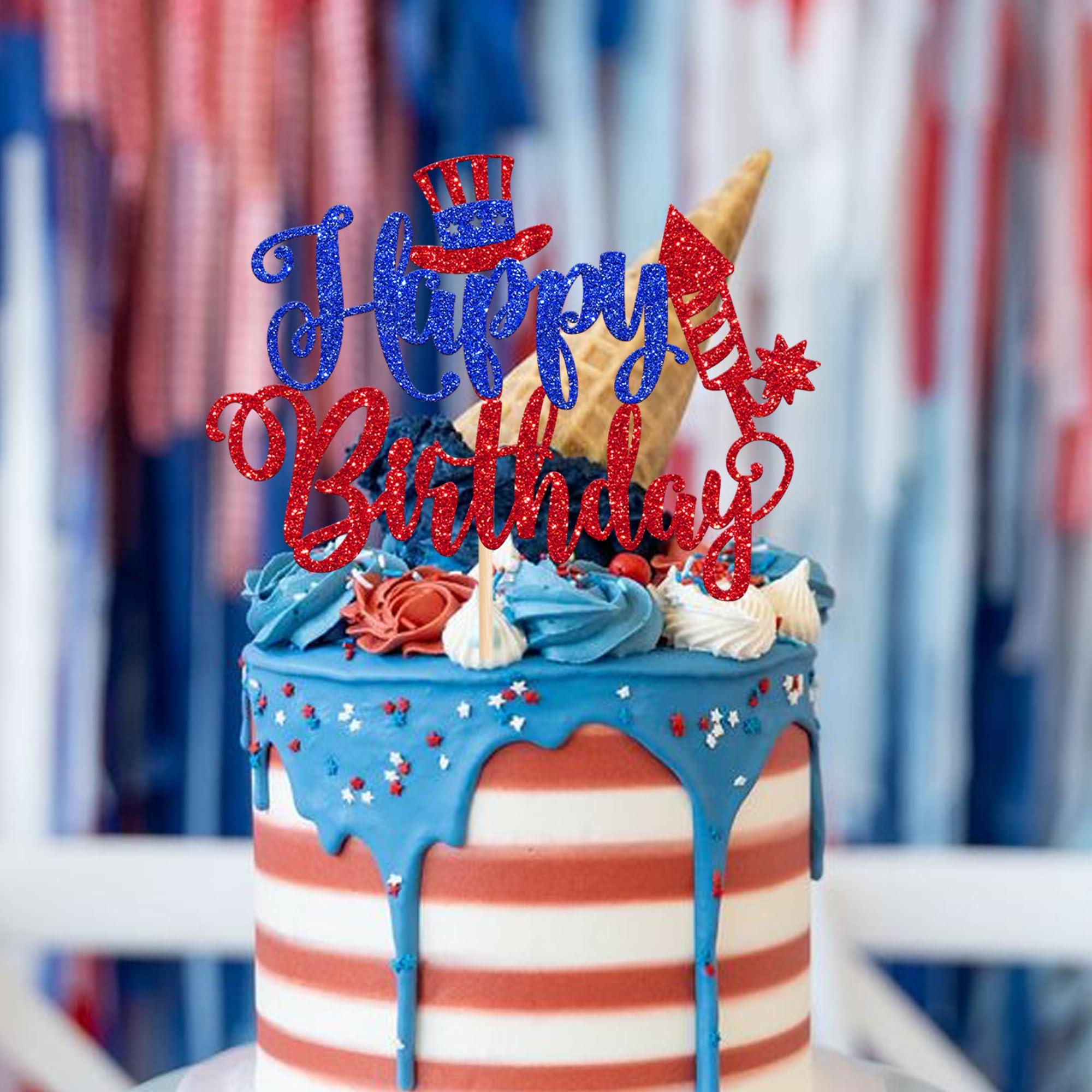 YCTHUNFISH 1 Pack Independence Day Cake Topper Happy Birthday Independence Day 4th of July Patriotic Cake Pick for Independence Day Theme July American National Day Party Decoration Supplies